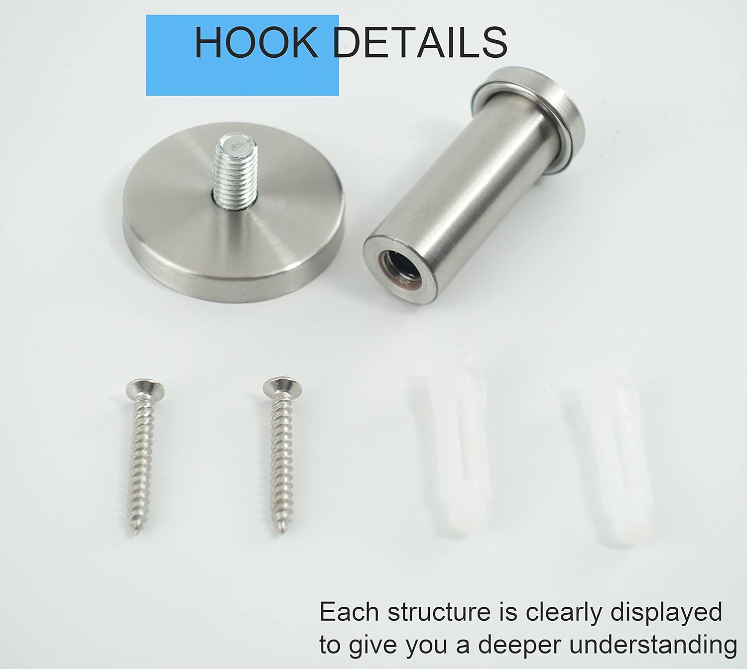 Brushed Stainless Steel Round Wall Hooks, 6 Pack