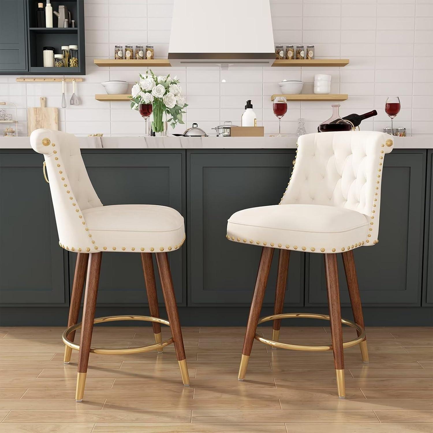 Everly Quinn Claymont Swivel 24 inch Counter Height Stools  (Set of 2) Upholstered Bar Stools with Back