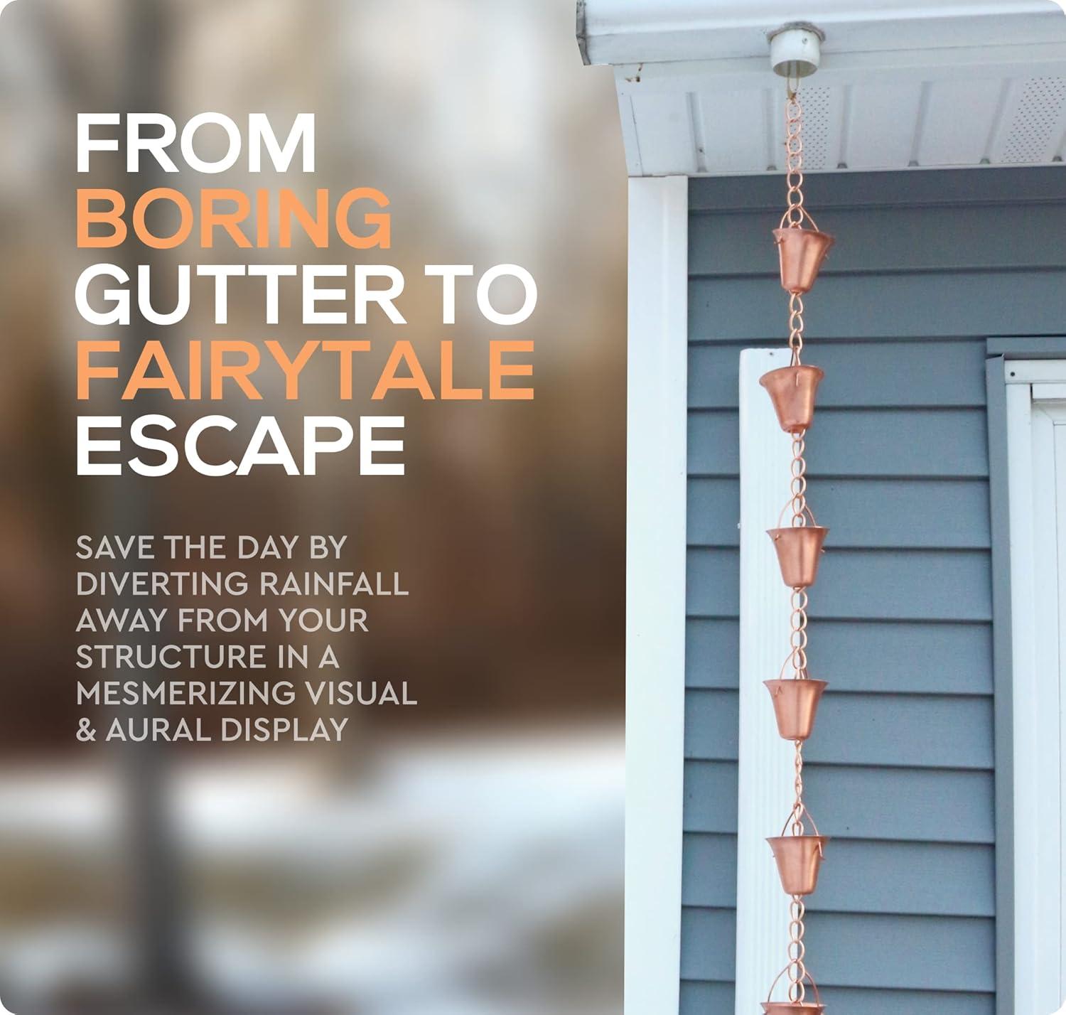 Marrgon Marrgon Copper Rain Chain with Bell Style Cups for Gutter Downspout Replacement