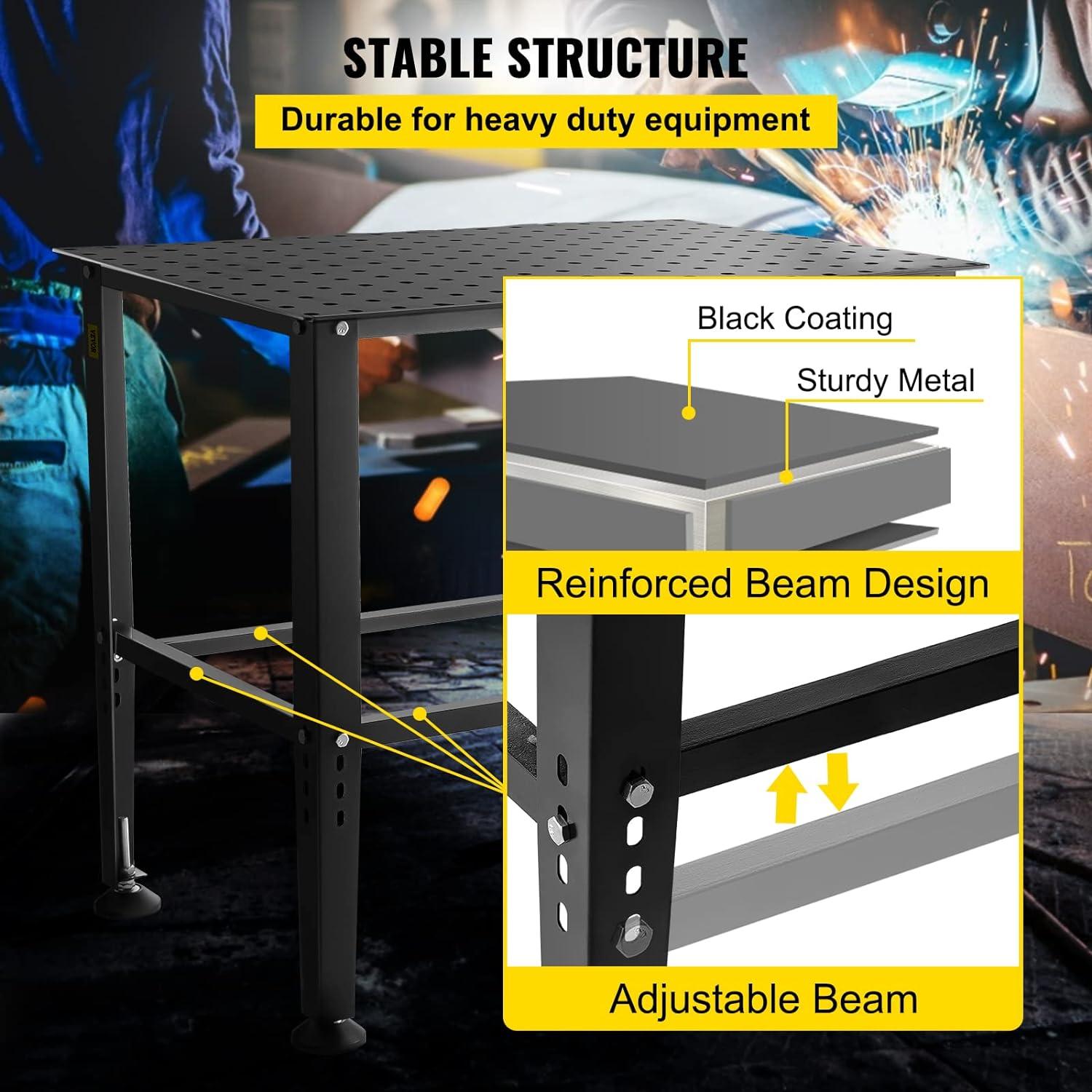 Adjustable Black Carbon Steel Welding Table with Accessories