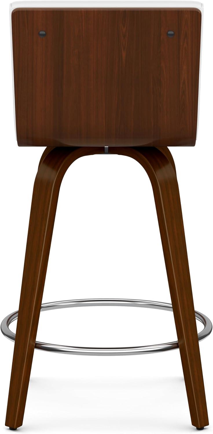 White Faux Leather and Wood Swivel Counter Stool