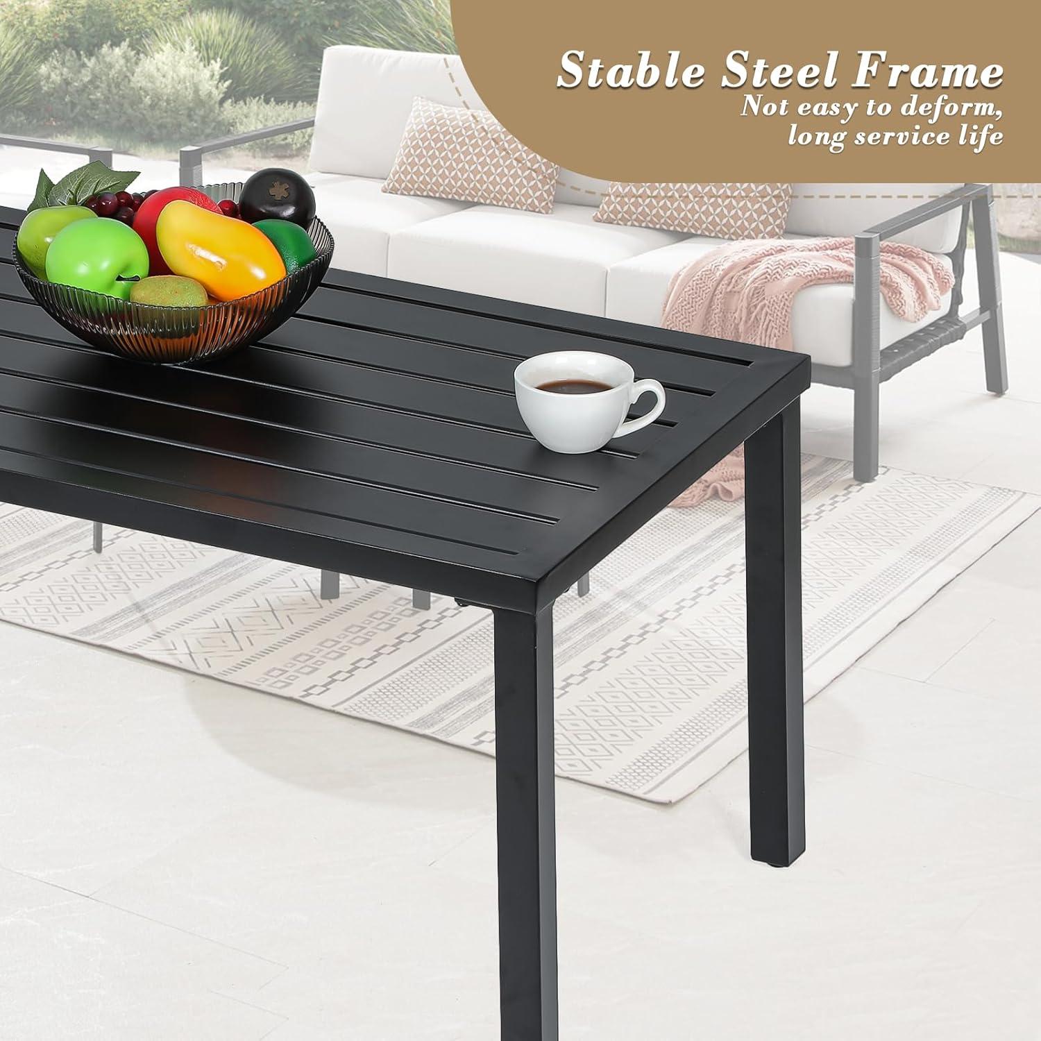 Athena Collection Small Outdoor Patio Coffee Table, 20 x 35 Retangular Metal Outdoor Patio End Table with Slatted Tabletop Waterproof for Indoor, Outside, Bistro, Balcony, Garden, Black