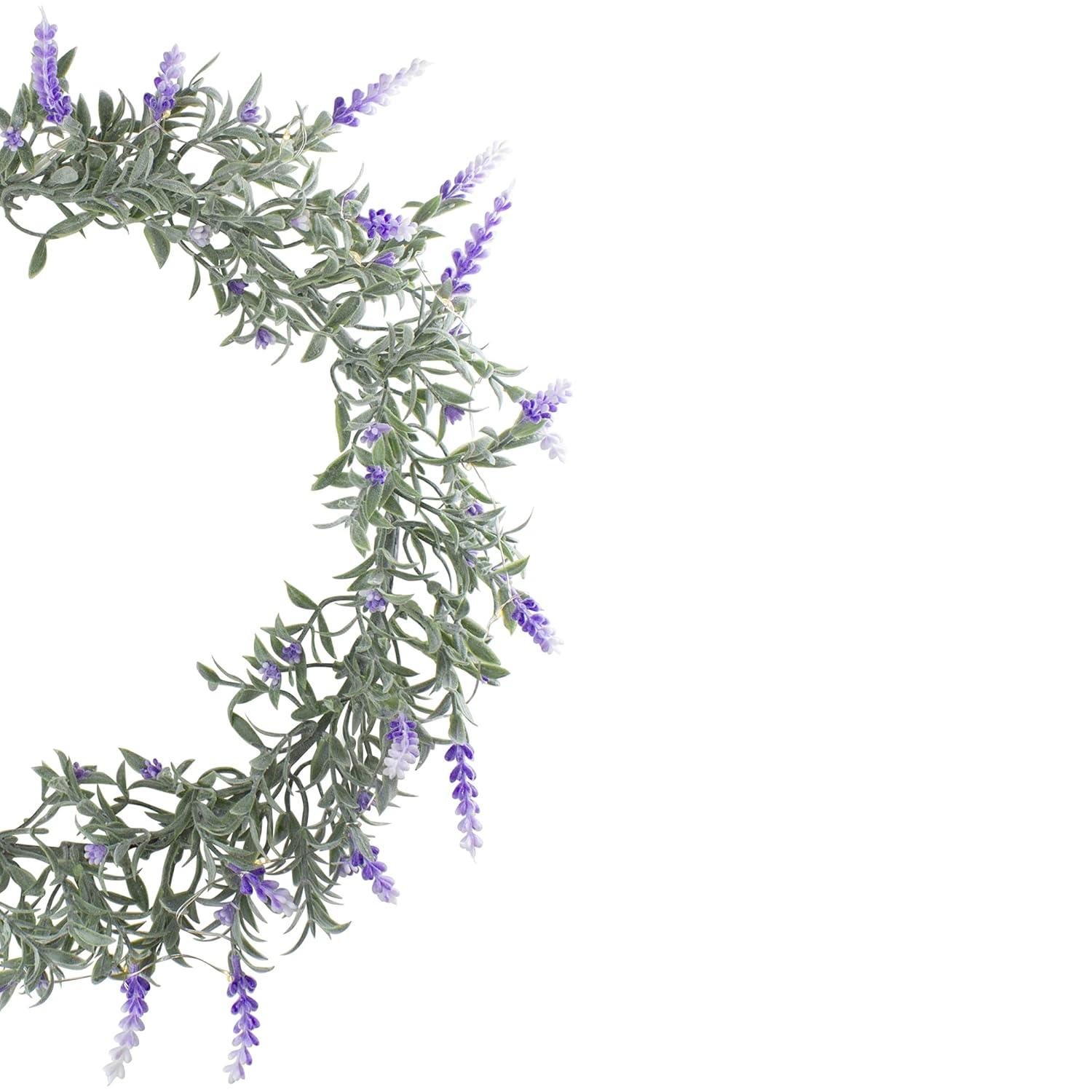 Northlight Pre-Lit Battery Operated Lavender Spring Wreath- 16" - White LED Lights