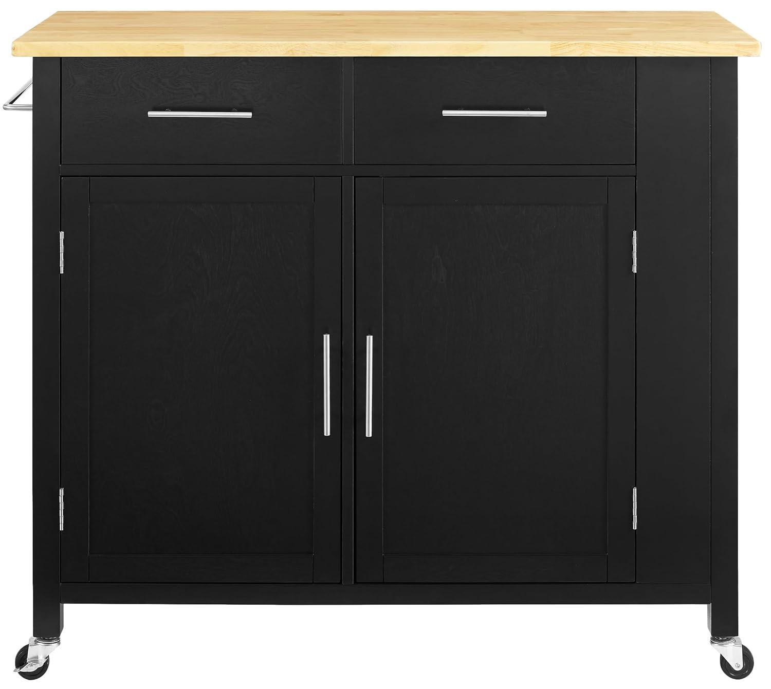 Crosley Savannah Wood Top Kitchen Island Cart in Black