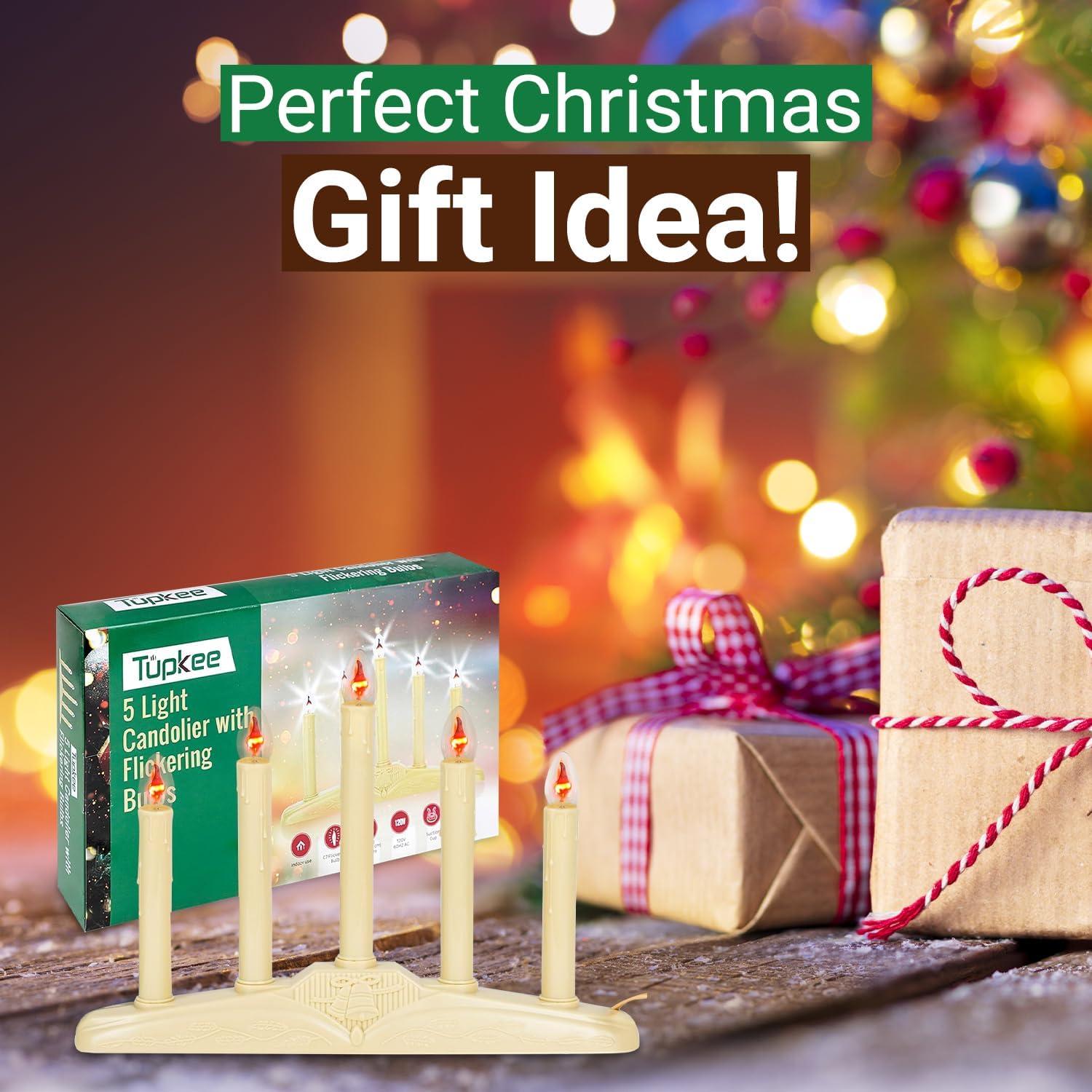 Tupkee Christmas Candolier Window Candles  with Flickering Bulbs  5-Lights Indoor -Flameless Electric Window Candles Candelabra