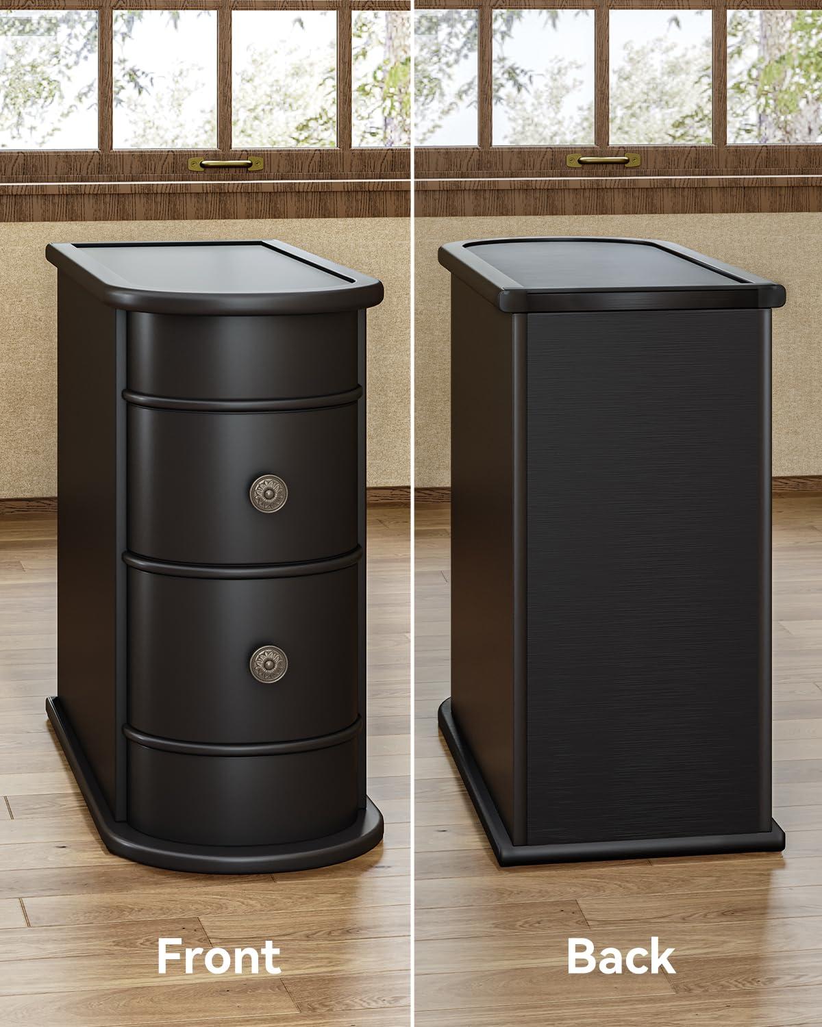 Hommoo Wood Narrow Nightstand with 2 Drawers Black