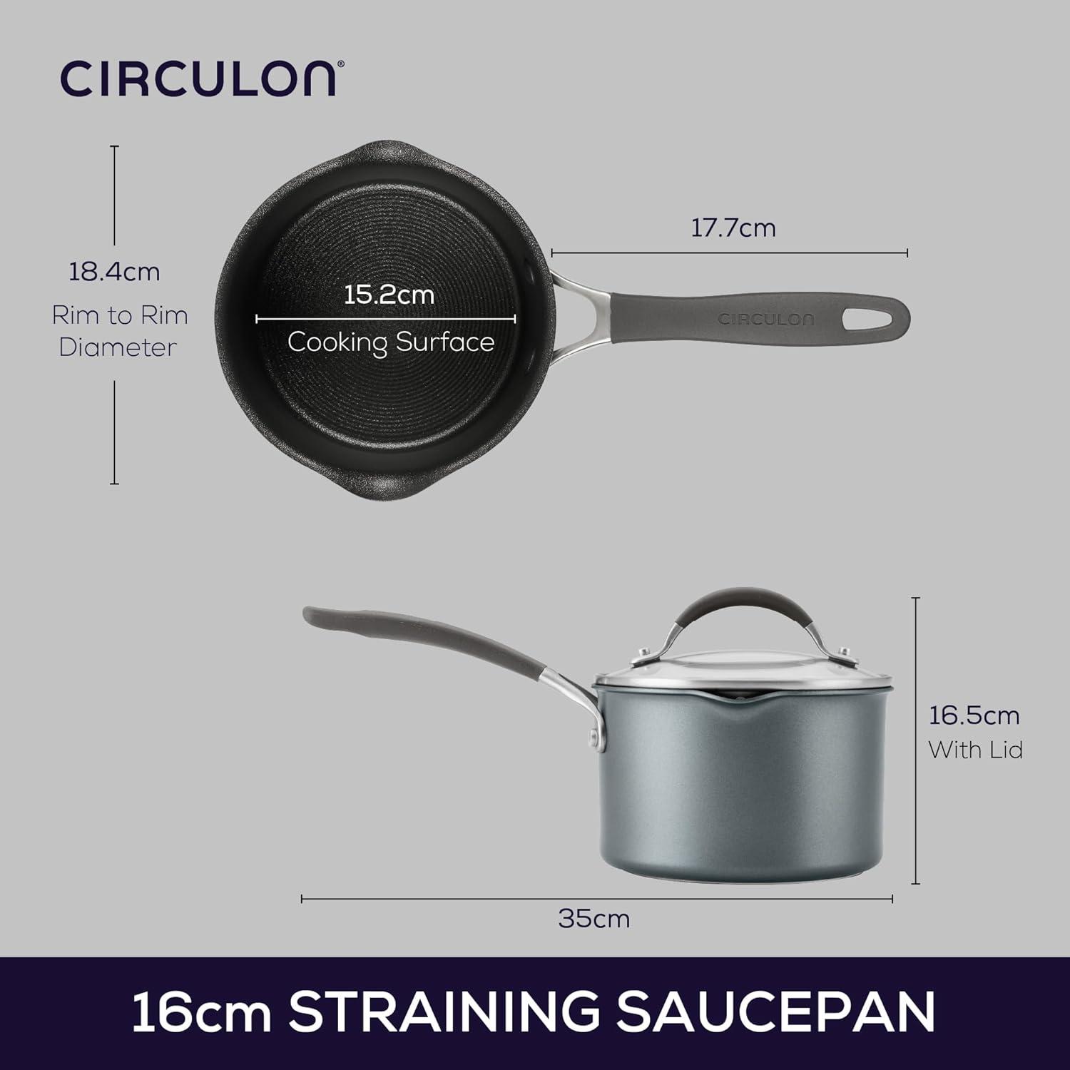 Circulon A1 Series with ScratchDefense Technology 2qt Nonstick Induction Straining Saucepan with Lid Graphite: Dishwasher-Safe Aluminum Cookware