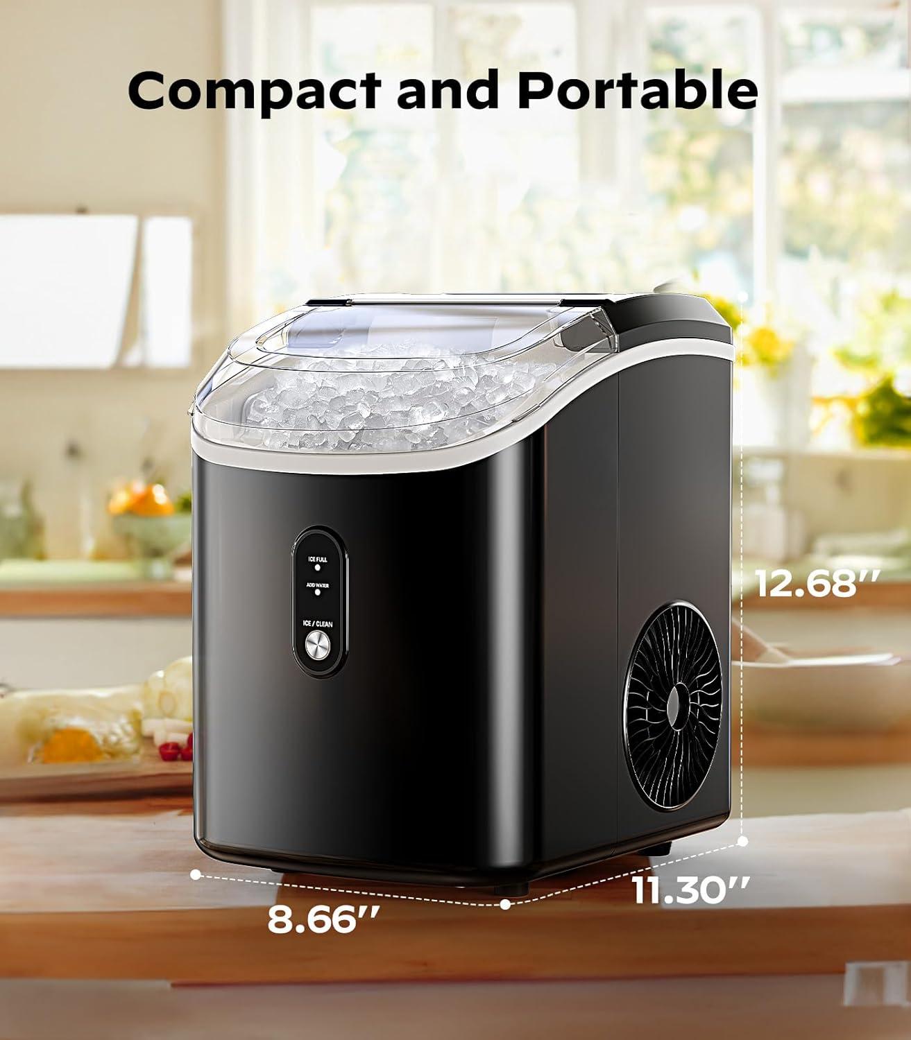 Black Portable Countertop Nugget Ice Maker with Self-Cleaning Function