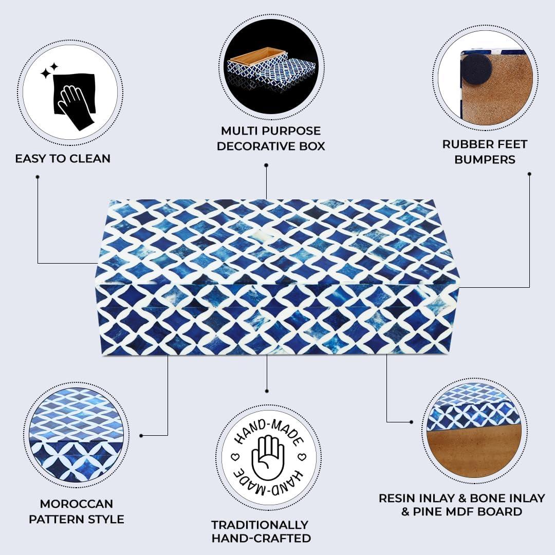 Handicrafts Home Decorative Box with Lids for Home Decor Handmade Modern Keepsake Accessories Collectible Multipurpose Box 10x4.5x2.5 , Star Blue White