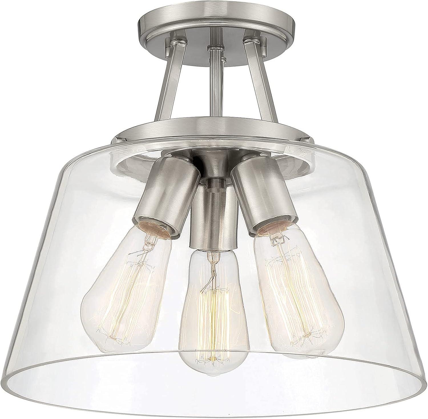 Calhoun Satin Nickel 3-Light Semi-Flush Ceiling Fixture with Clear Glass Shade