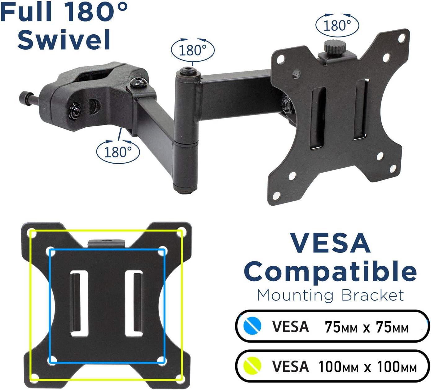 Mount-It! Universal VESA Pole Mount with Articulating Arm | Full Motion TV Pole Mount Bracket | VESA 75 100 | Fits TVs or Monitors Up to 32 Inches