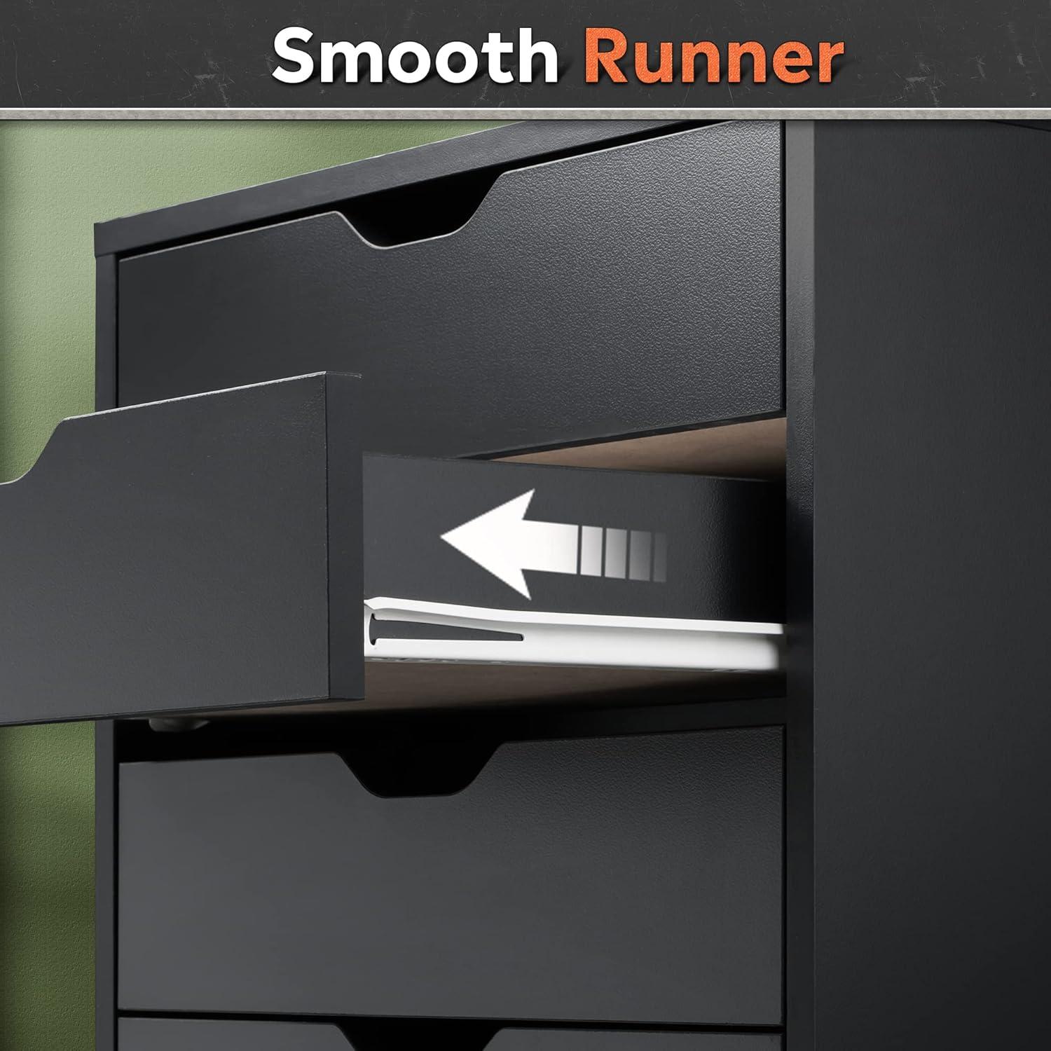 DEVAISE 7-Drawer Chest, Wood File Cabinet with Wheels, Black