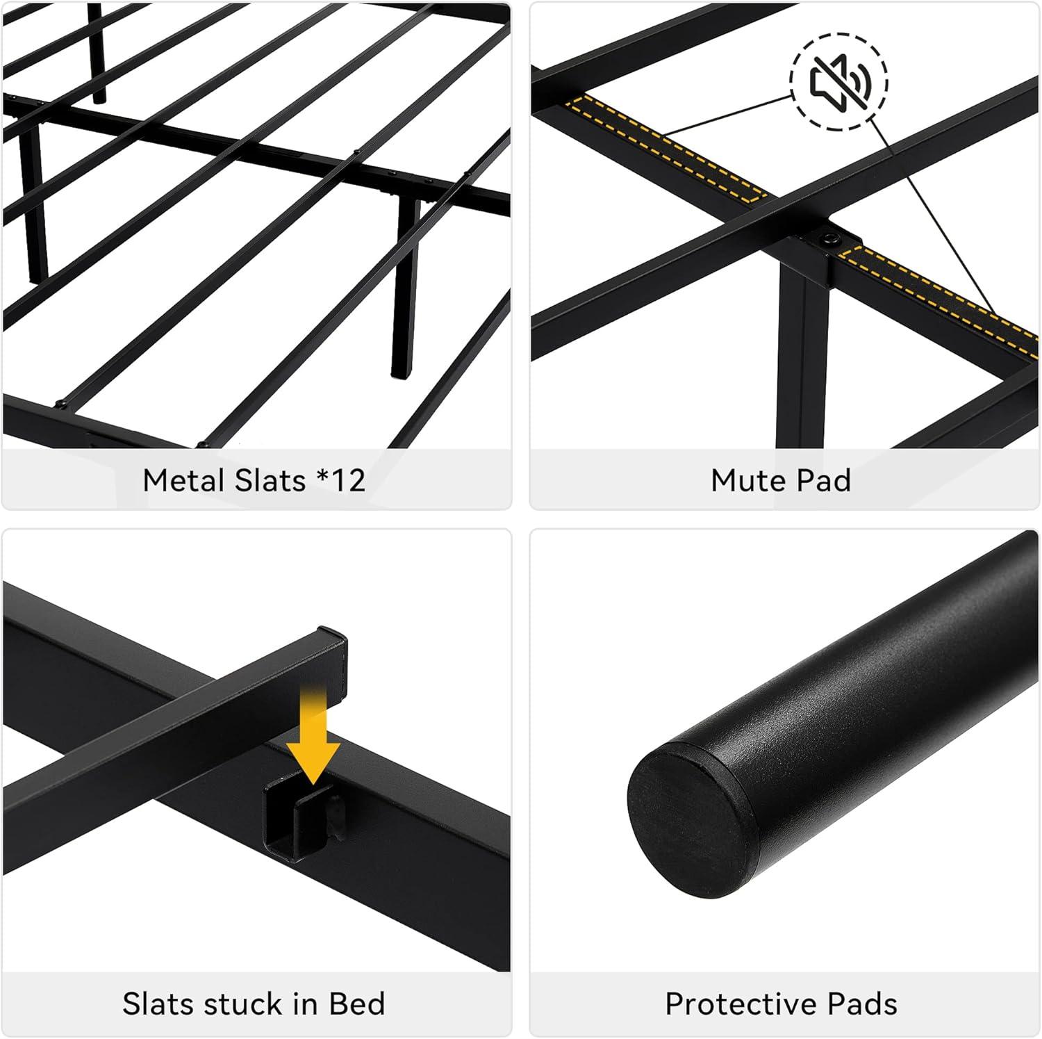 Yartaka Queen Bed Frame Platform with Headboard and Footboard Metal Bed Mattress Foundation with Storage No Box Spring Needed Black