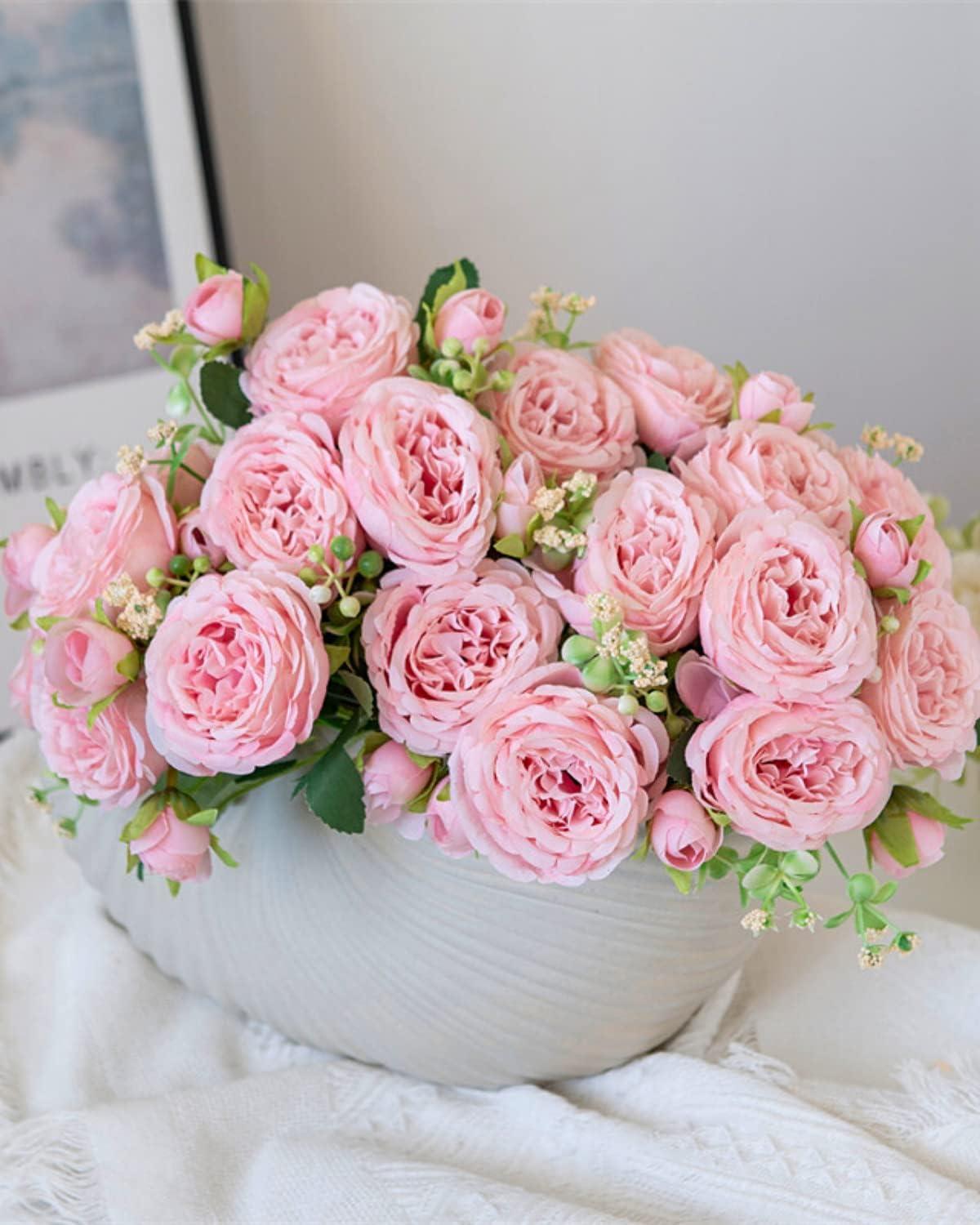 ASTRYAS 3pcs Pink Artificial Flowers Fake Silk Peony for Decoration Faux Peonies for Spring Home Bridal Wedding Party Decor Baby Shower - Light Pink