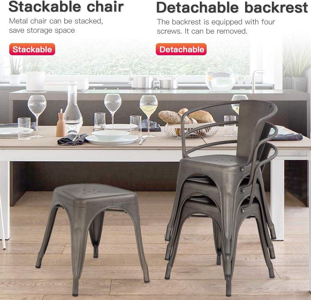 YRLLENSDAN Dining Chairs Set of 4 Metal Chair Indoor Outdoor Chairs Patio Chairs Kitchen Dining Chairs 18 Inch Seat Height Tolix Side Metal Stackable Bar Chairs 330LBS Weight Capacity,Bronze