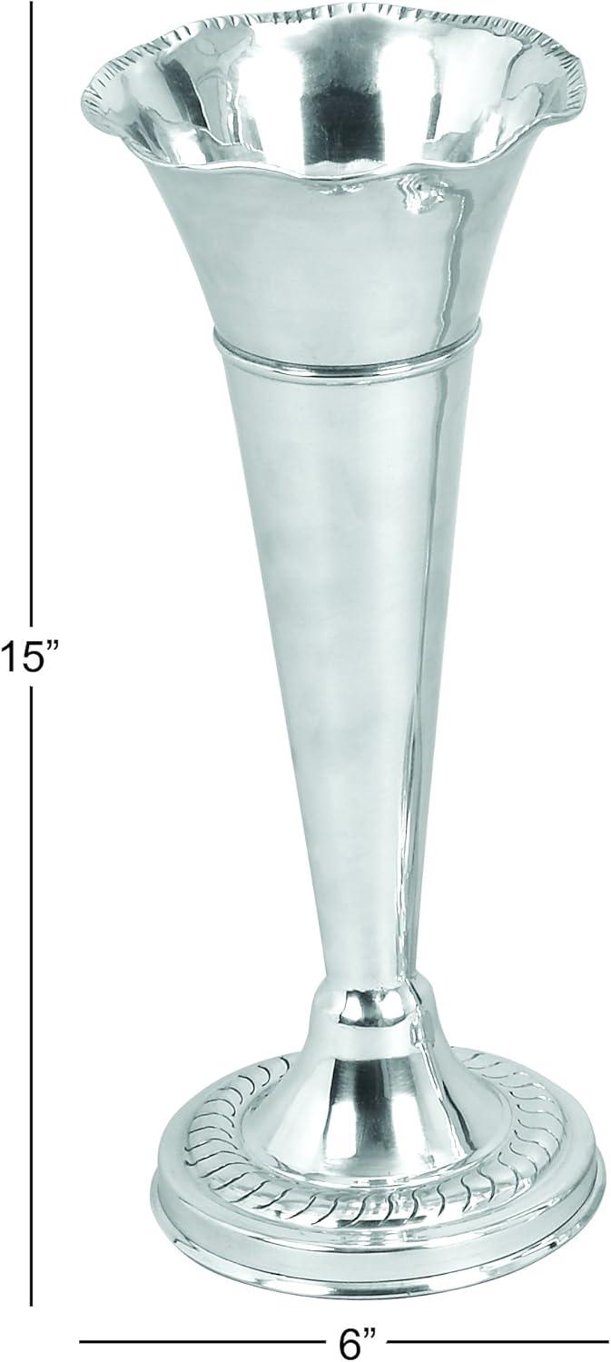 The Novogratz Aluminum Metal Decorative Vase Flute Shaped Centerpiece Vase, Flower Vase for Home Decoration 6" x 6" x 15", Silver