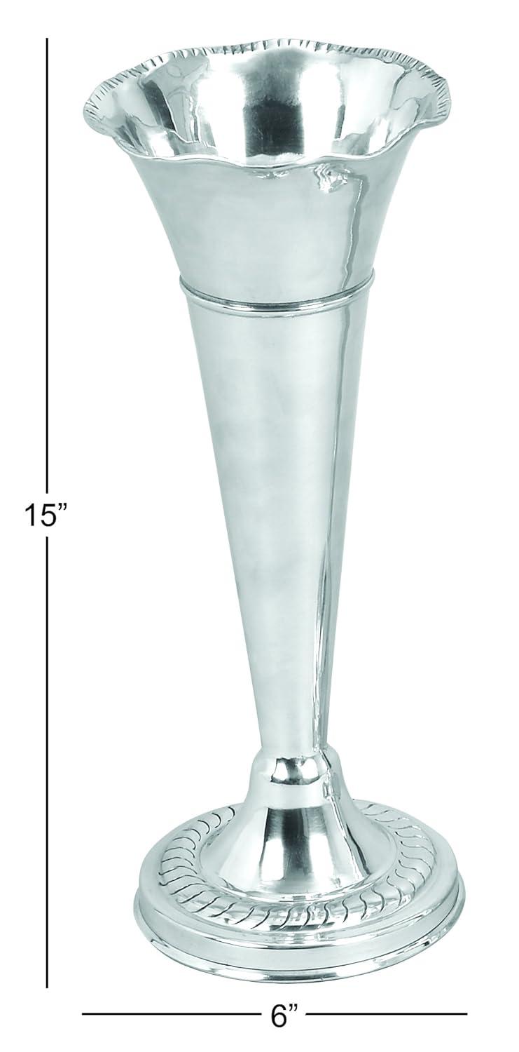The Novogratz Aluminum Metal Decorative Vase Flute Shaped Centerpiece Vase, Flower Vase for Home Decoration 6" x 6" x 15", Silver