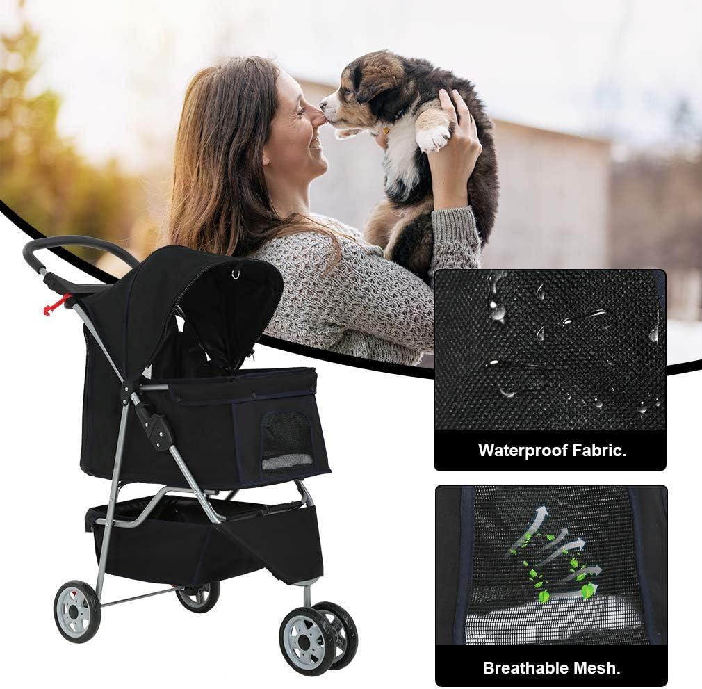 FDW 3 Wheels Pet Stroller Dog Cat Cage Jogger Stroller for Medium Small Dogs Cats Travel Folding Carrier Waterproof Puppy Stroller