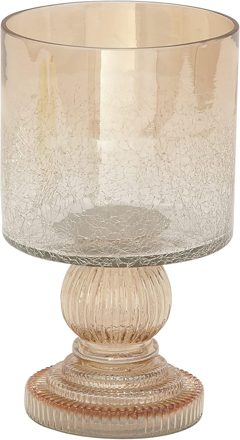 DecMode Brown Glass Handmade Turned Style Pillar Hurricane Lamp with Faux Mercury Glass Finish