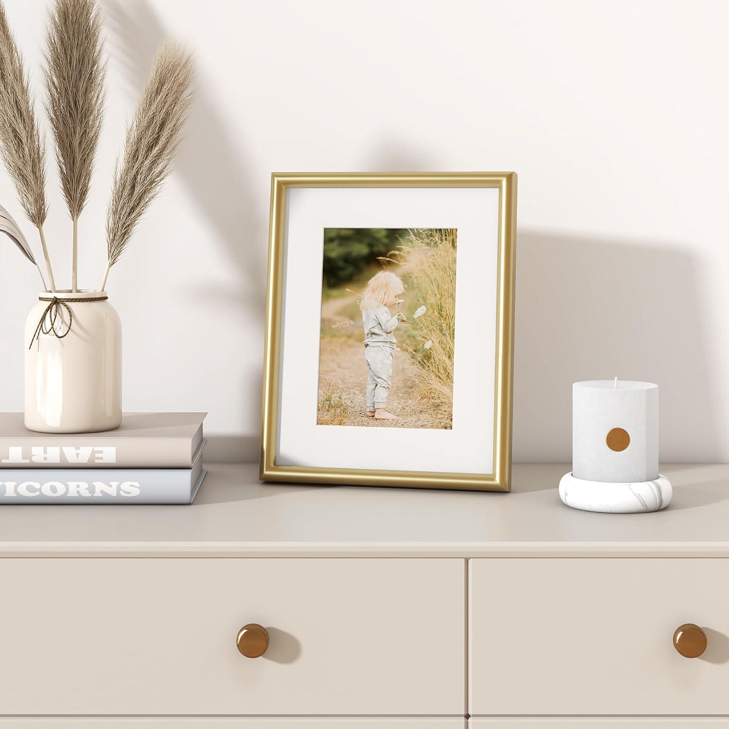 8x10 Frame Gold Picture Frame - Complete Modern Photo Frame Includes UV Acrylic Shatter Guard