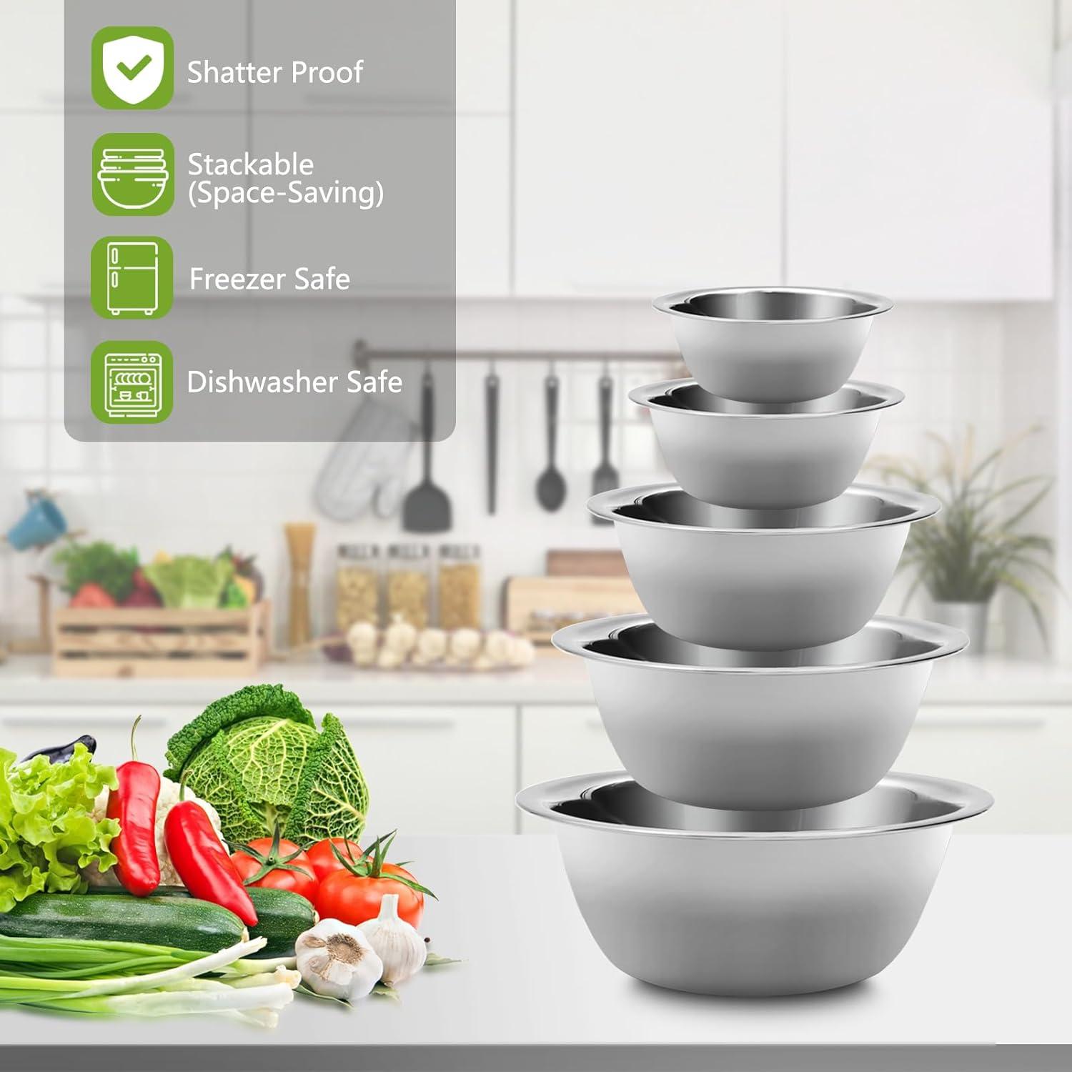 Stainless Steel Nesting Mixing Bowls Set of 5 for Kitchen