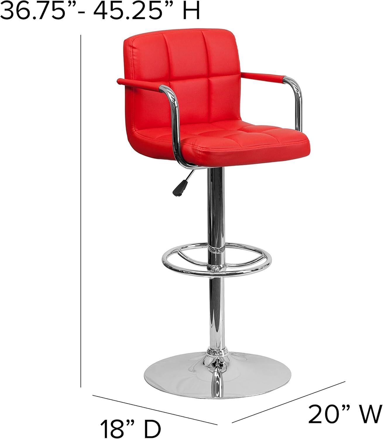 Sleek Red Swivel Adjustable Barstool with Chrome Footrest