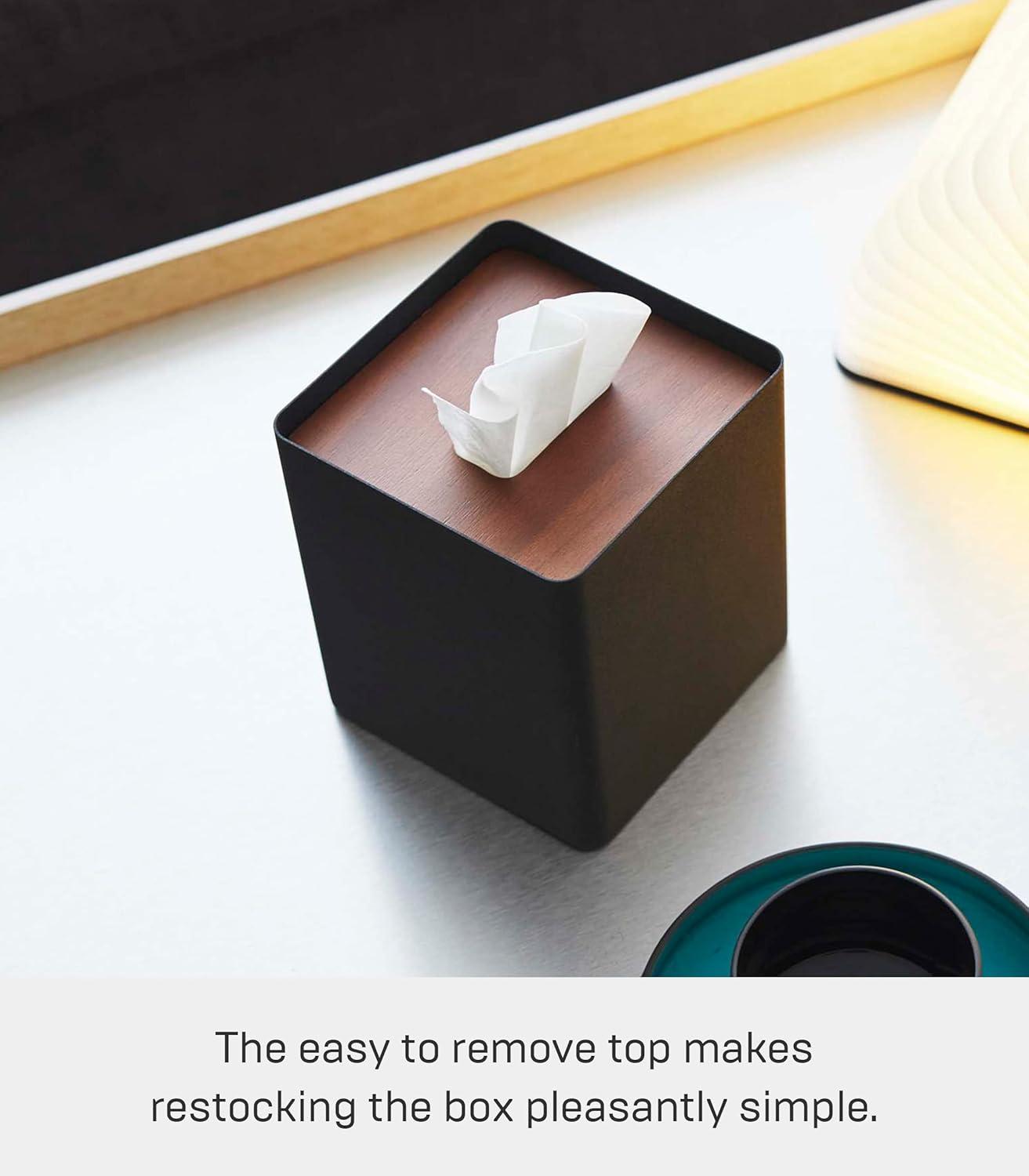 Yamazaki Home Tissue Box Cover - Square, Walnut, Steel, Lid, No Assembly