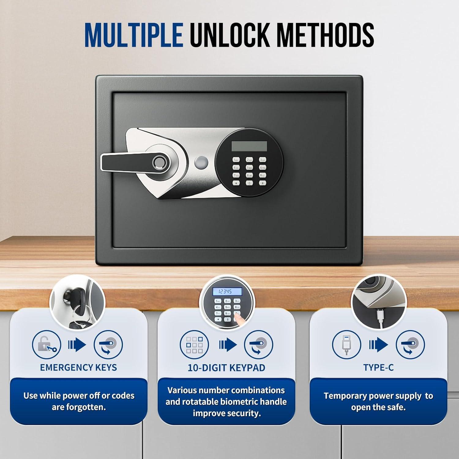 Safe Box,Blacksmith 1.0 Cuft Biometric Safes Lock Box with Fingerprint and Keypad,Security Money Safe Lock Cabinet Money Vault with Fireproof Document Bag and Removable Shelf,Black