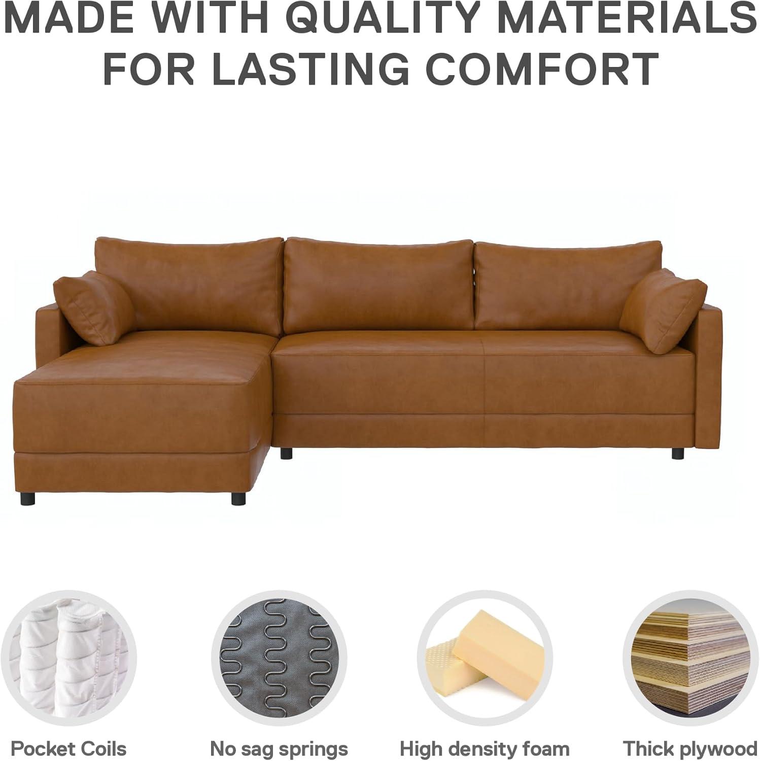 Dorel Living Kindra Sectional Sofa, Camel Faux Leather