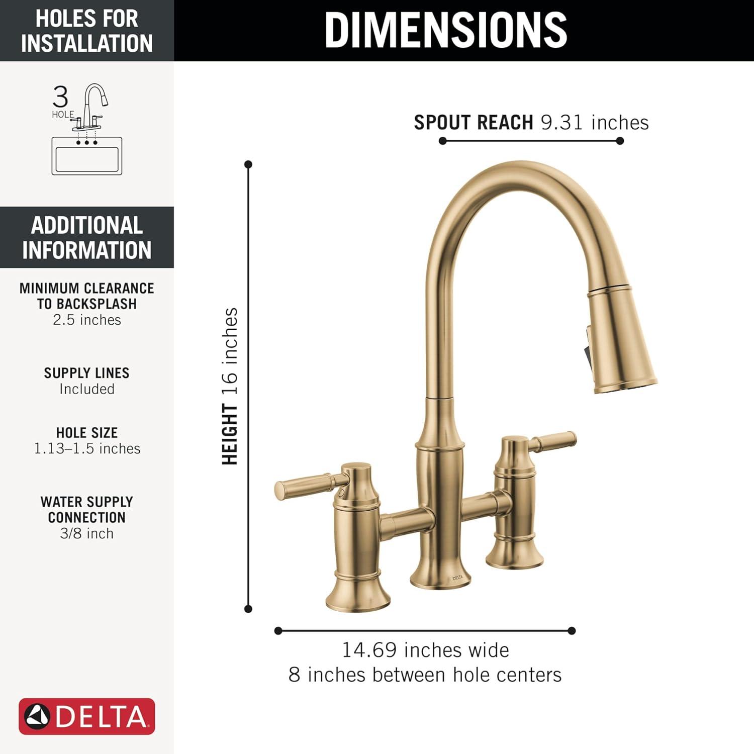 Champagne Bronze Bridge Kitchen Faucet with Pull-out Spray