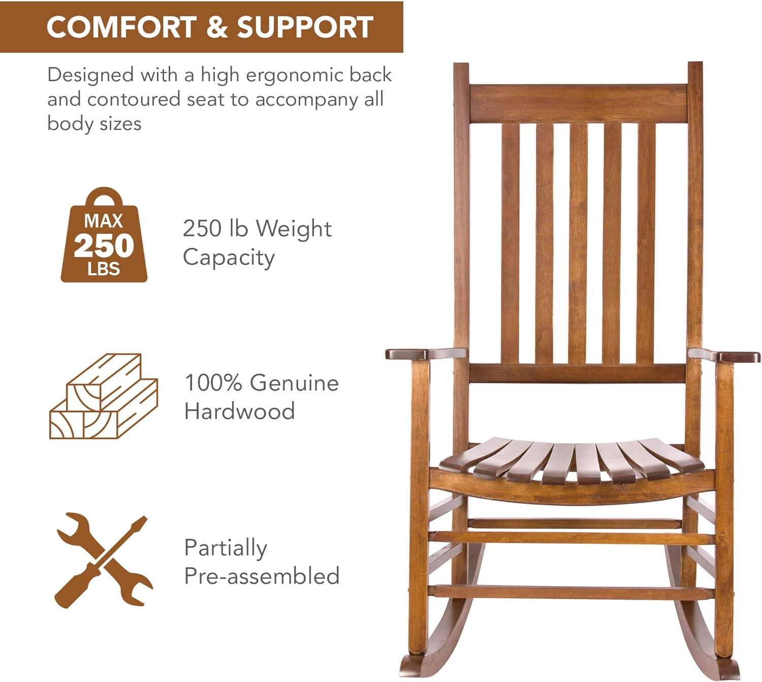 Shine Company Vermont Hardwood Outdoor Porch Patio Furniture Rocker Chair, Oak