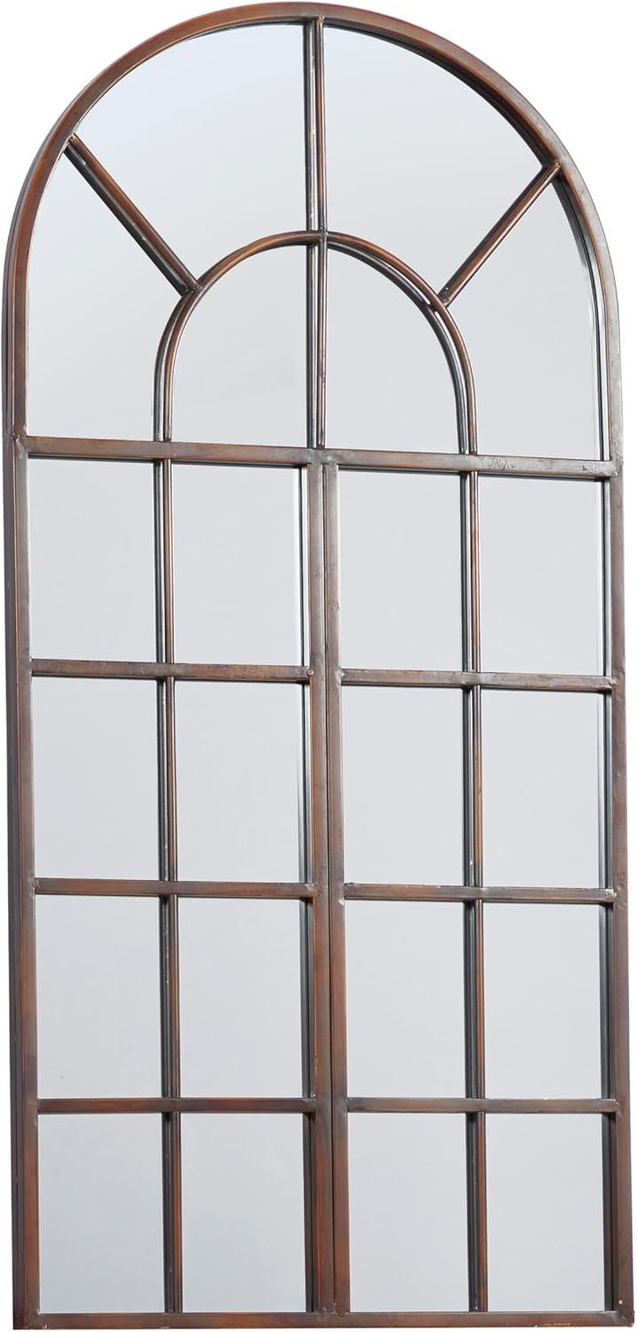 DecMode 24" x 48" Brown Window Pane Inspired Wall Mirror with Arched Top