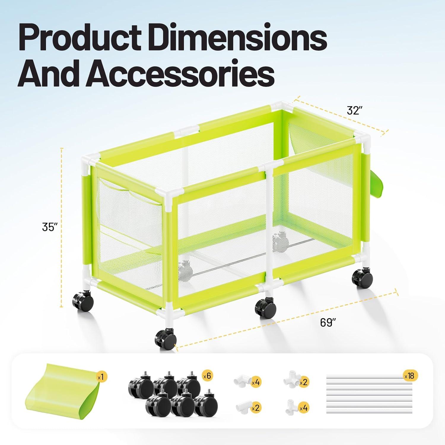 Rebrilliant 007D93BB8F684D4CA4067711D7E12131 Extra Large Pool Storage Bin, 235 Gallons, Waterproof & Heat-Resistant Pvc Mesh, Easy Assembly, 69" L X 32" W X 35" H, Vitality Mint