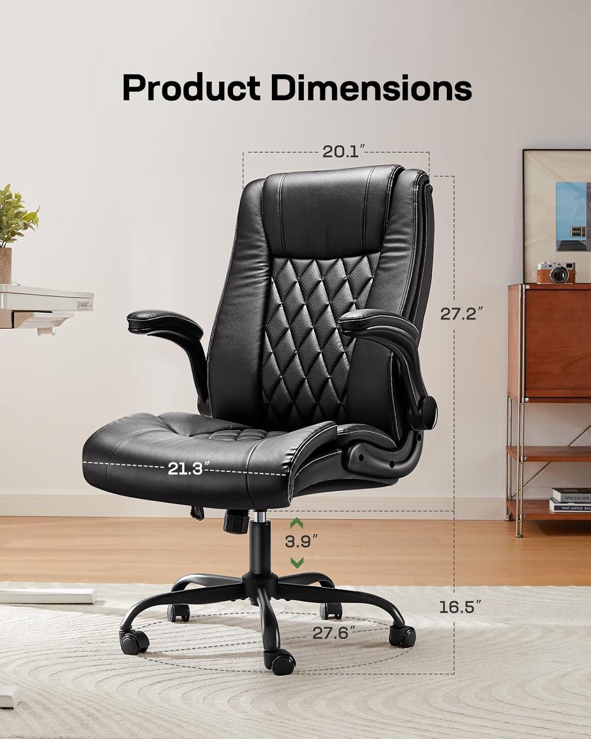 Black Ergonomic Leather Executive Swivel Office Chair with Adjustable Arms