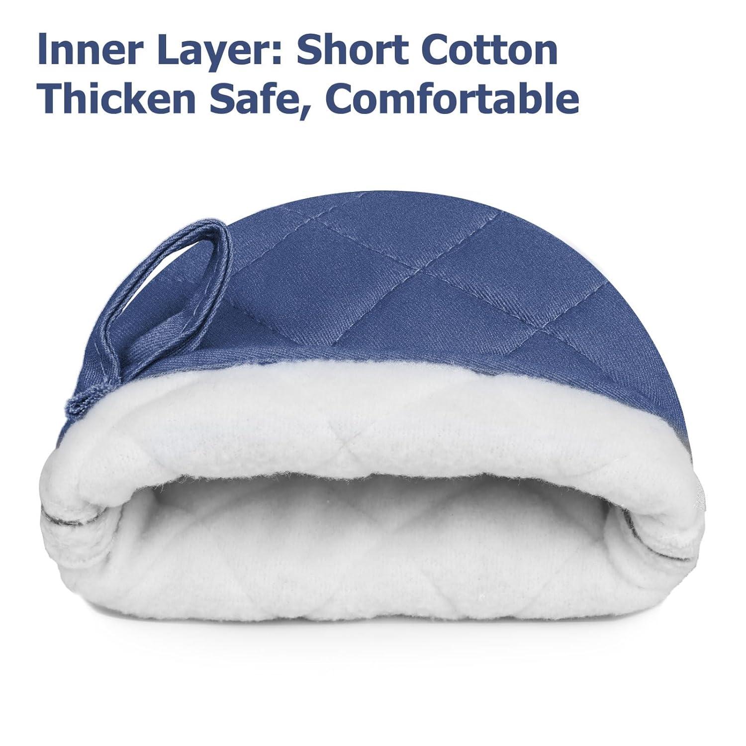 1 Pair Short Oven Mitts, Heat Resistant Silicone Kitchen Mini Oven Mitts for 500 Degrees, Non-Slip Grip Surfaces and Hanging Loop Gloves, Baking Grilling Barbecue Microwave Machine Washable C42