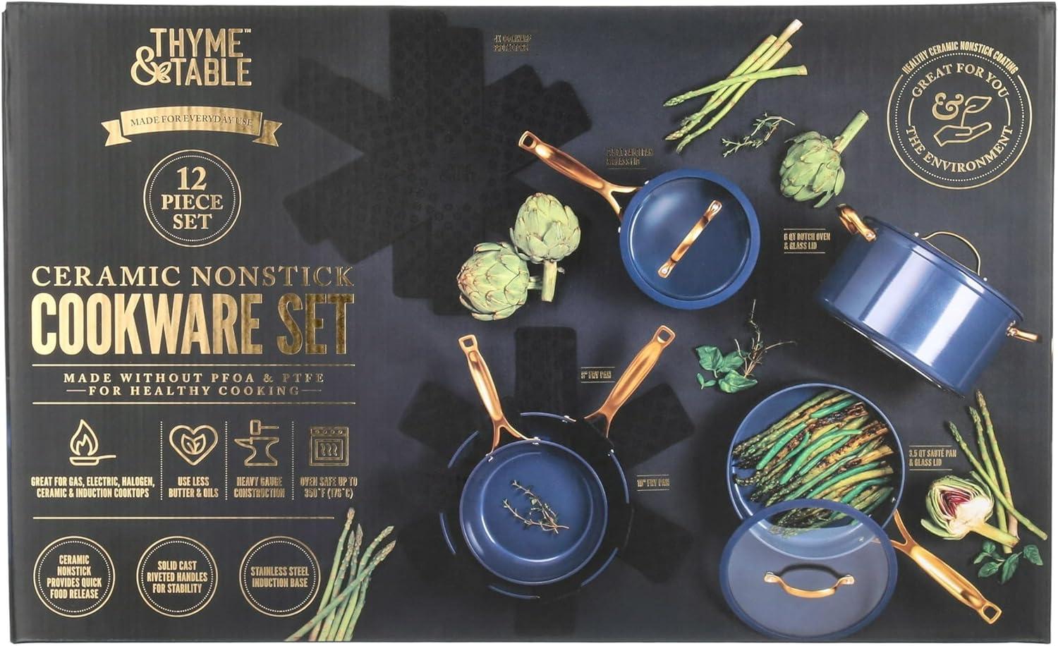 Thyme & Table Non-Stick Pots and Pans 12-Piece Cookware Set, Blue