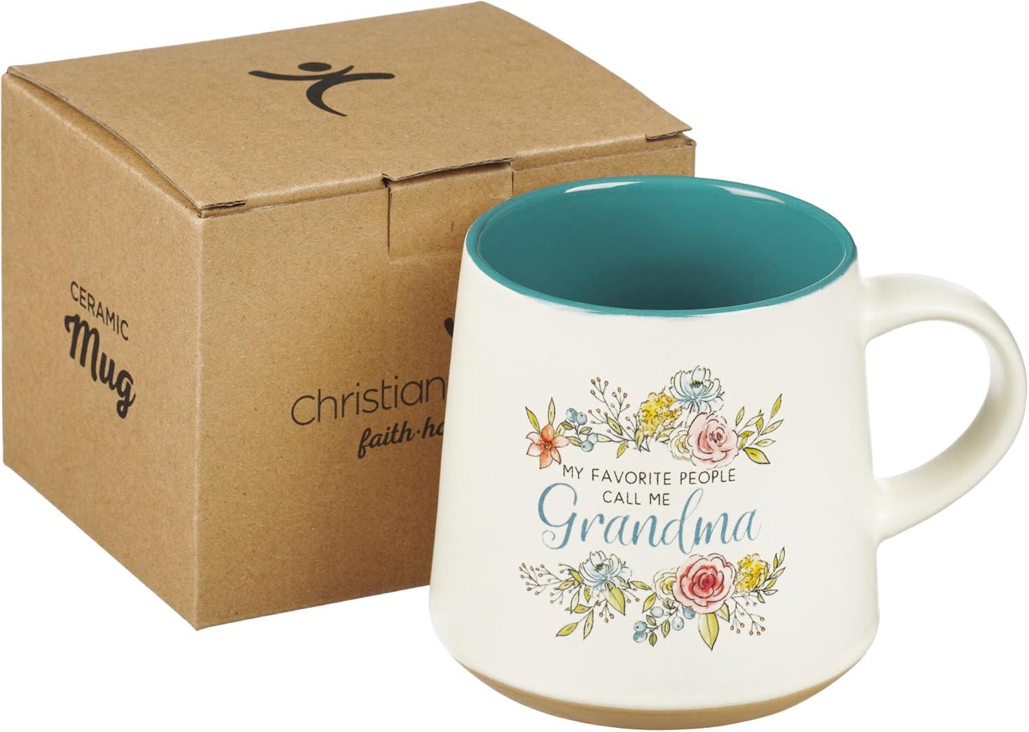 My Favorite People Call Me Grandma Clay Base Ceramic Coffee Mug for Grandmothers  Floral Peach & Ivory Cup for Coffee/Tea, Dishwasher Microwave Safe, 14oz