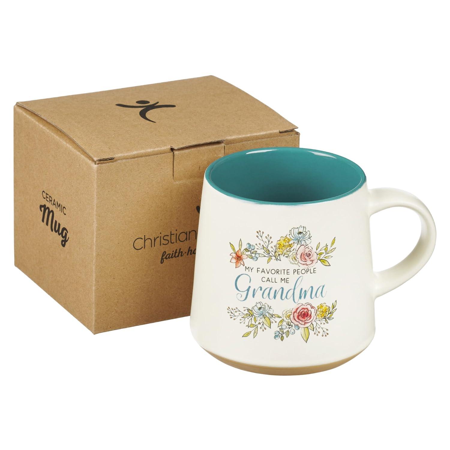 My Favorite People Call Me Grandma Clay Base Ceramic Coffee Mug for Grandmothers  Floral Peach & Ivory Cup for Coffee/Tea, Dishwasher Microwave Safe, 14oz