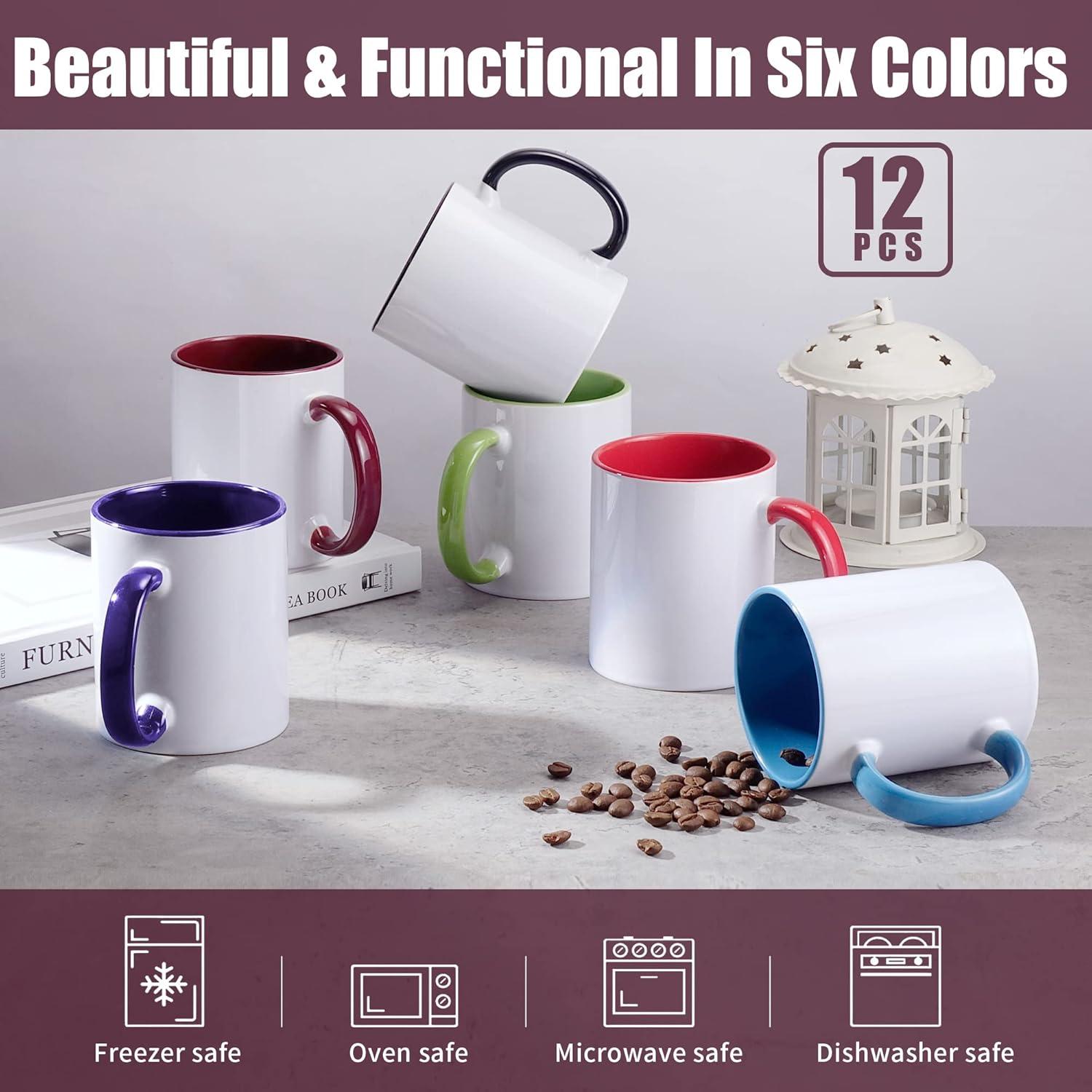 Sublimation Mugs 11 oz Sublimation Mugs Blank Sublimation Cups Sublimation Coffee Mugs Tazas Para Sublimacion Sublimation Coating for Mugs 6 Assorted Colors Set of 12