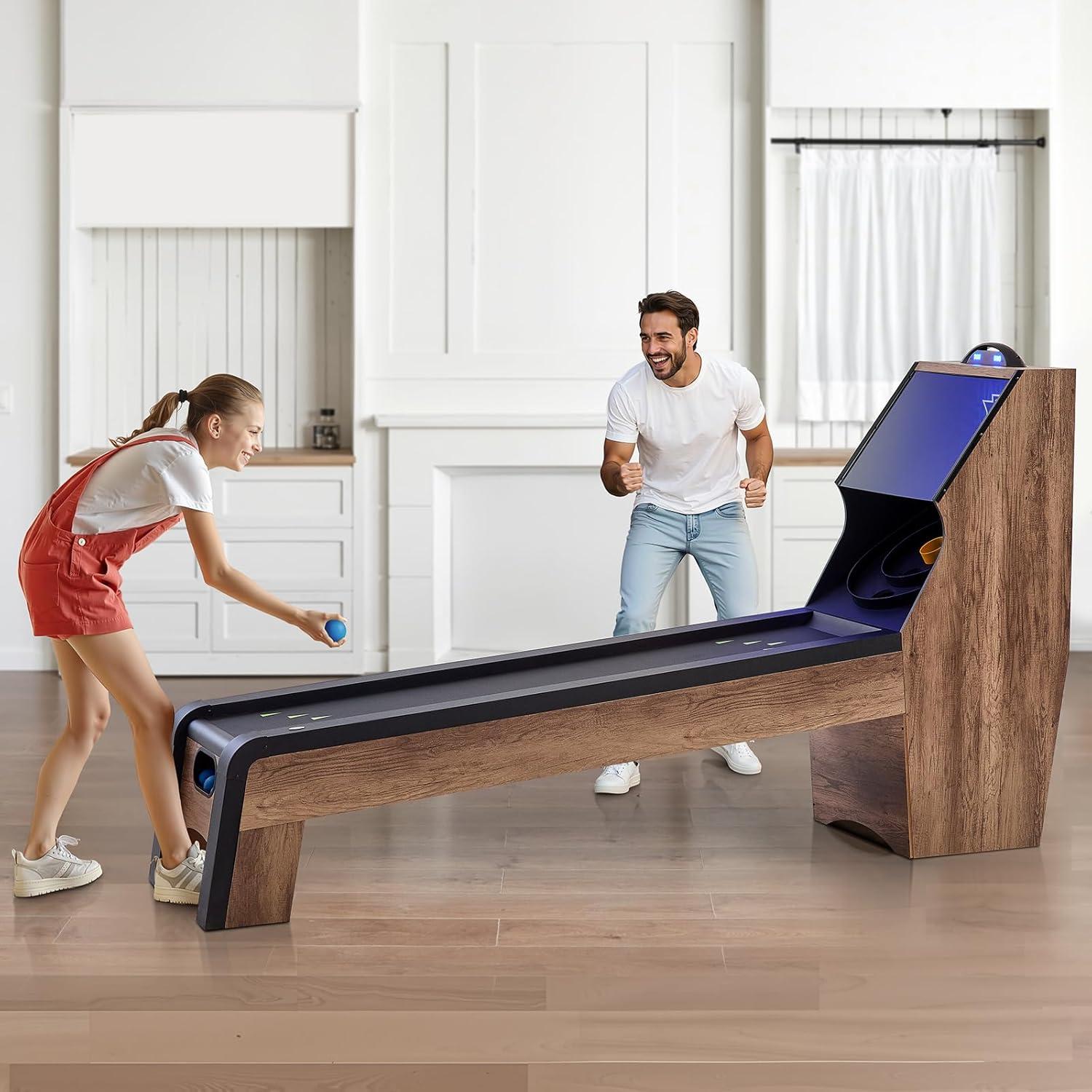 8 ft. Roll and Score Classic Arcade Game Table, Skee Ball Arcade Machine Indoor with Electronic Scorer, Sound, Automatic