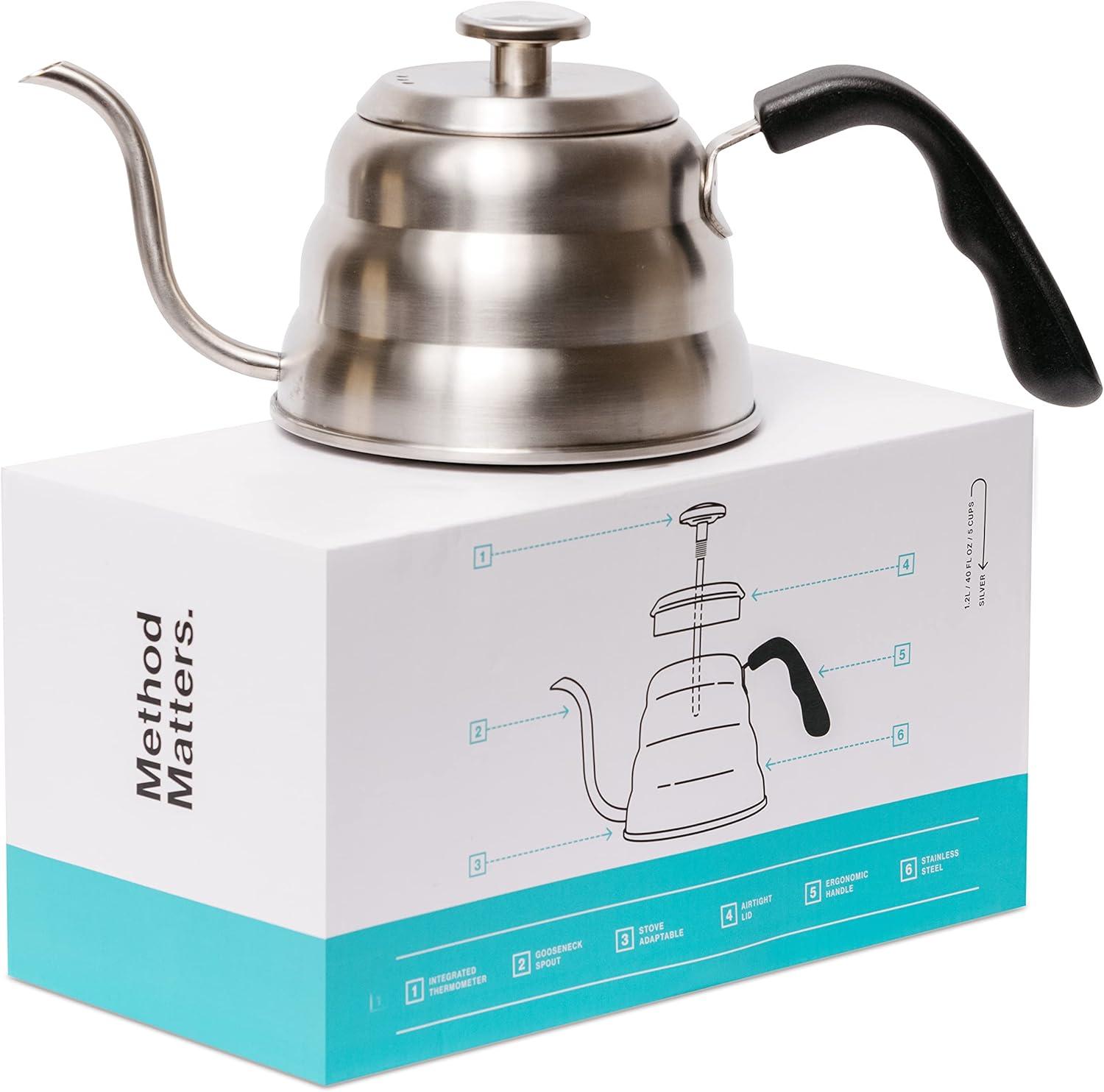 Stainless Steel Gooseneck Kettle with Thermometer for Pour Over Coffee, 1.0L