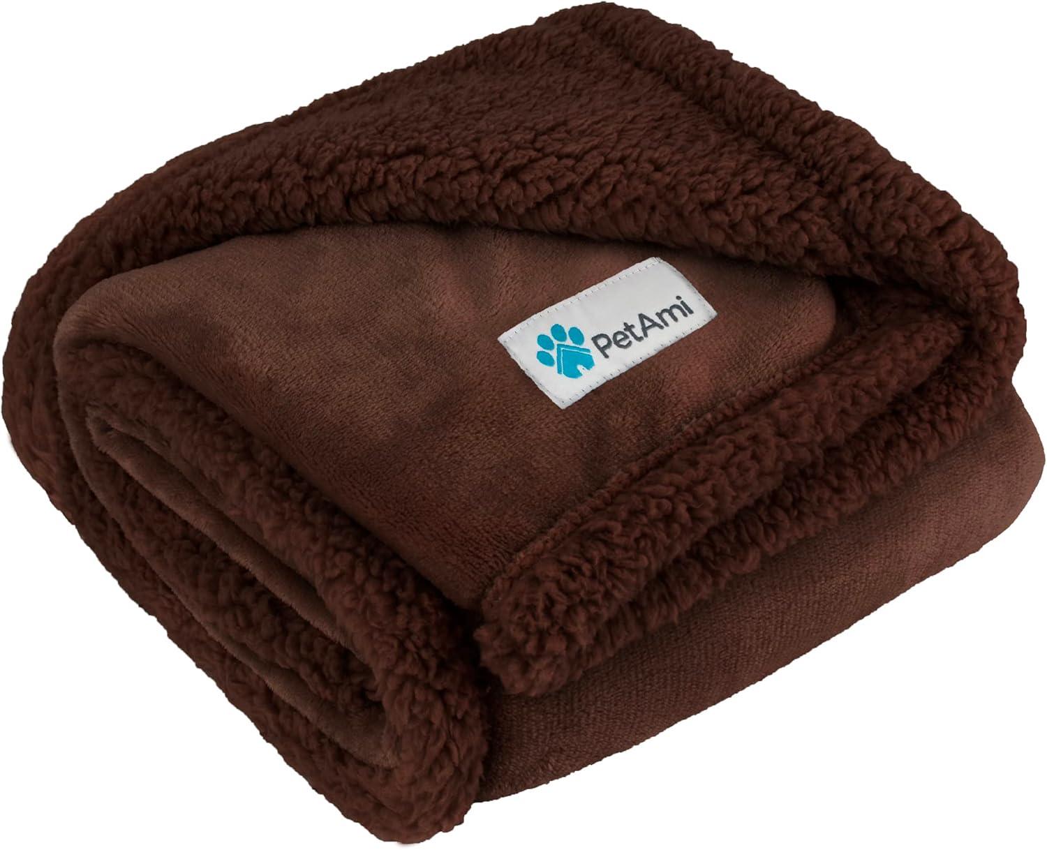 PetAmi Waterproof Dog Blanket for Bed Couch Sofa Cover, Reversible Faux Shearling Fleece Pet Throw (Brown/Brown Faux Shearling, Medium 29 x 40 Inches)