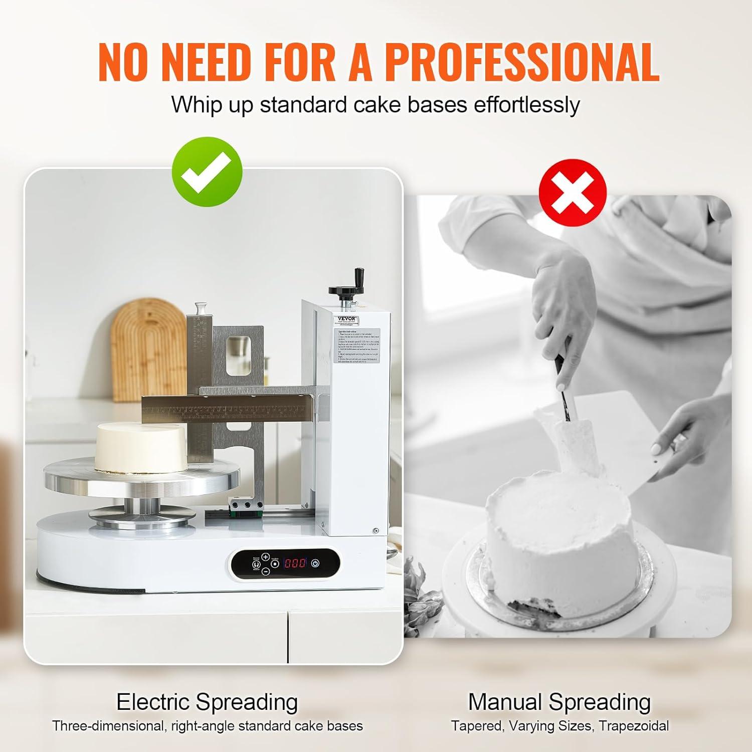 VEVOR Cake Decorating Machine, Cake Cream Spreading Coating Smearing Machine, Low Noise Cake Frosting Machine, Turntable with Adjustable Scraper