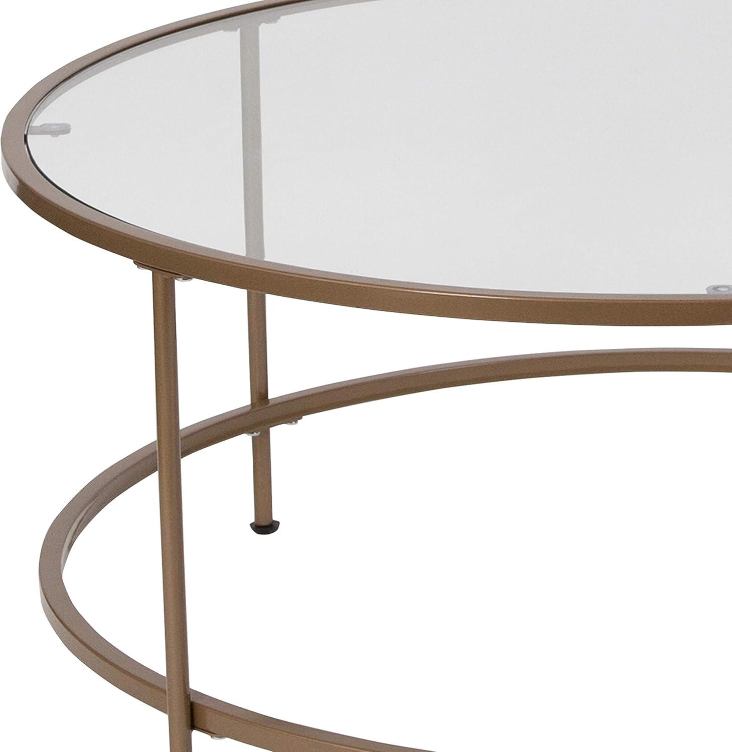 Flash Furniture Astoria Collection Round Coffee Table - Modern Clear Glass Coffee Table with Brushed Gold Frame