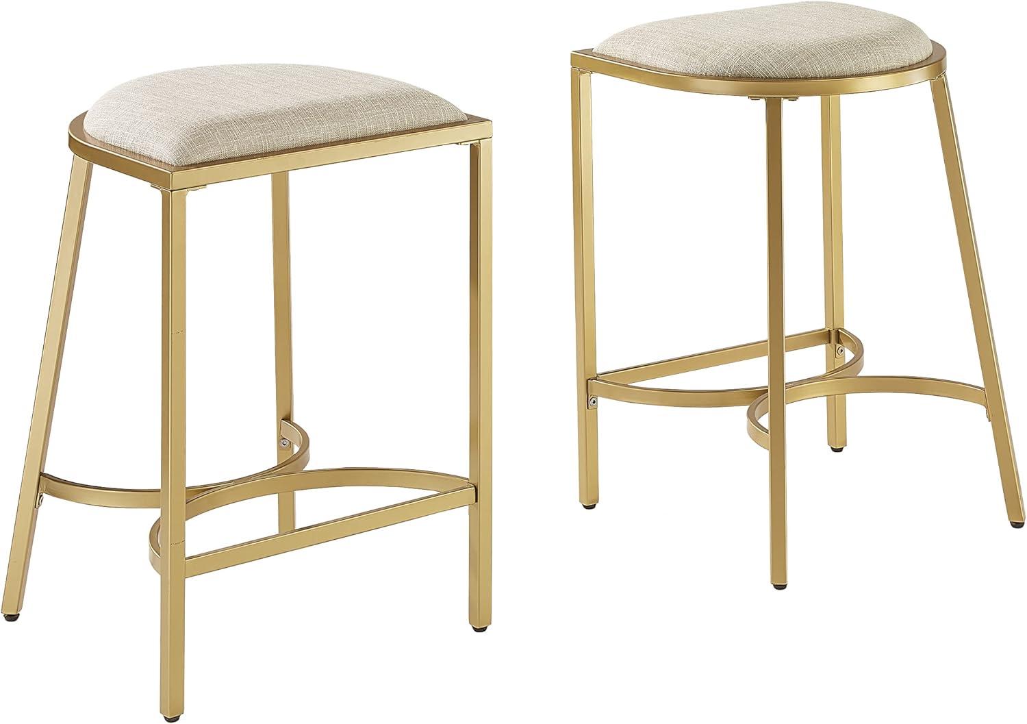 Ellery Backless Half-Round Oatmeal Cushioned Counter Stool Set in Gold