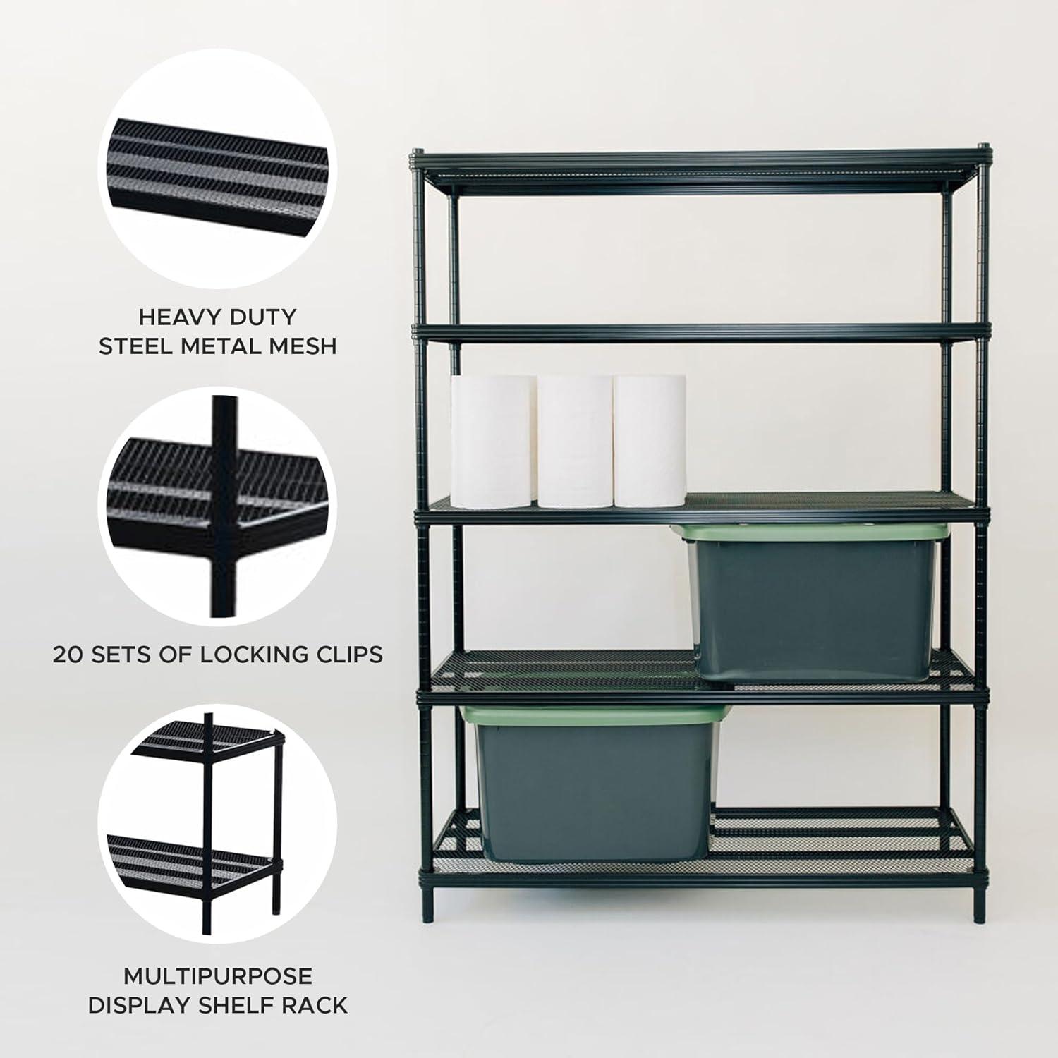 Design Ideas MeshWorks 5 Tier Full-Size Metal Storage Shelving Unit Rack