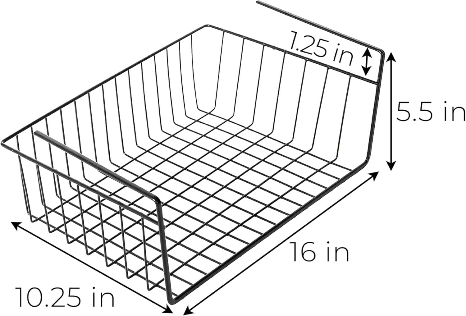 Smart Design Undershelf Storage Basket - Medium - 16 x 5.5 inch - Black