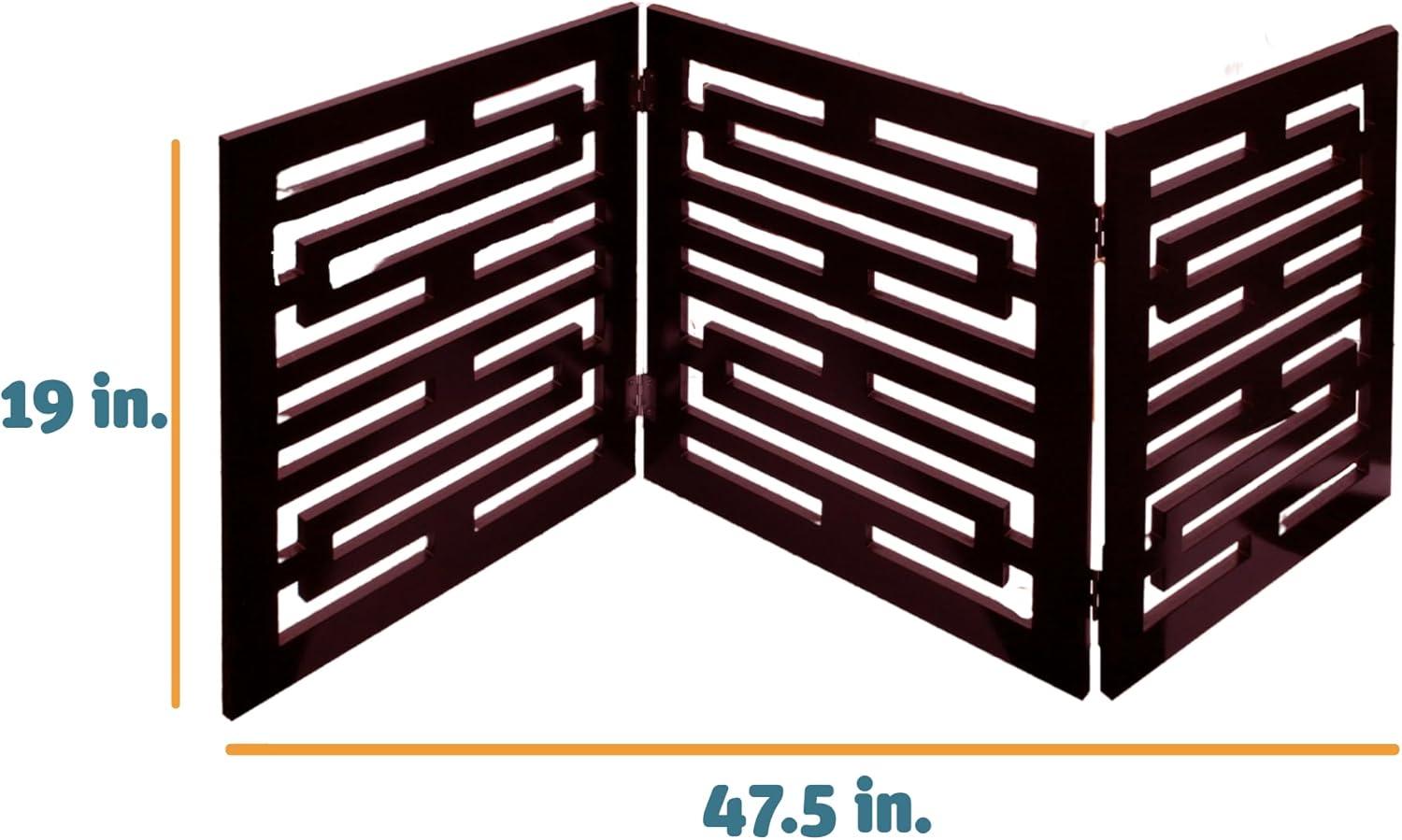 Etna 3-Panel Wooden Pet Gate, Avant Garde Design, Mahogany - Tri Fold Dog Gates for Doorways, Stairs, Puppy Safety - Free Standing Pet Barrier for Indoor/Outdoor Use - 47.5" Wide x 19" Tall