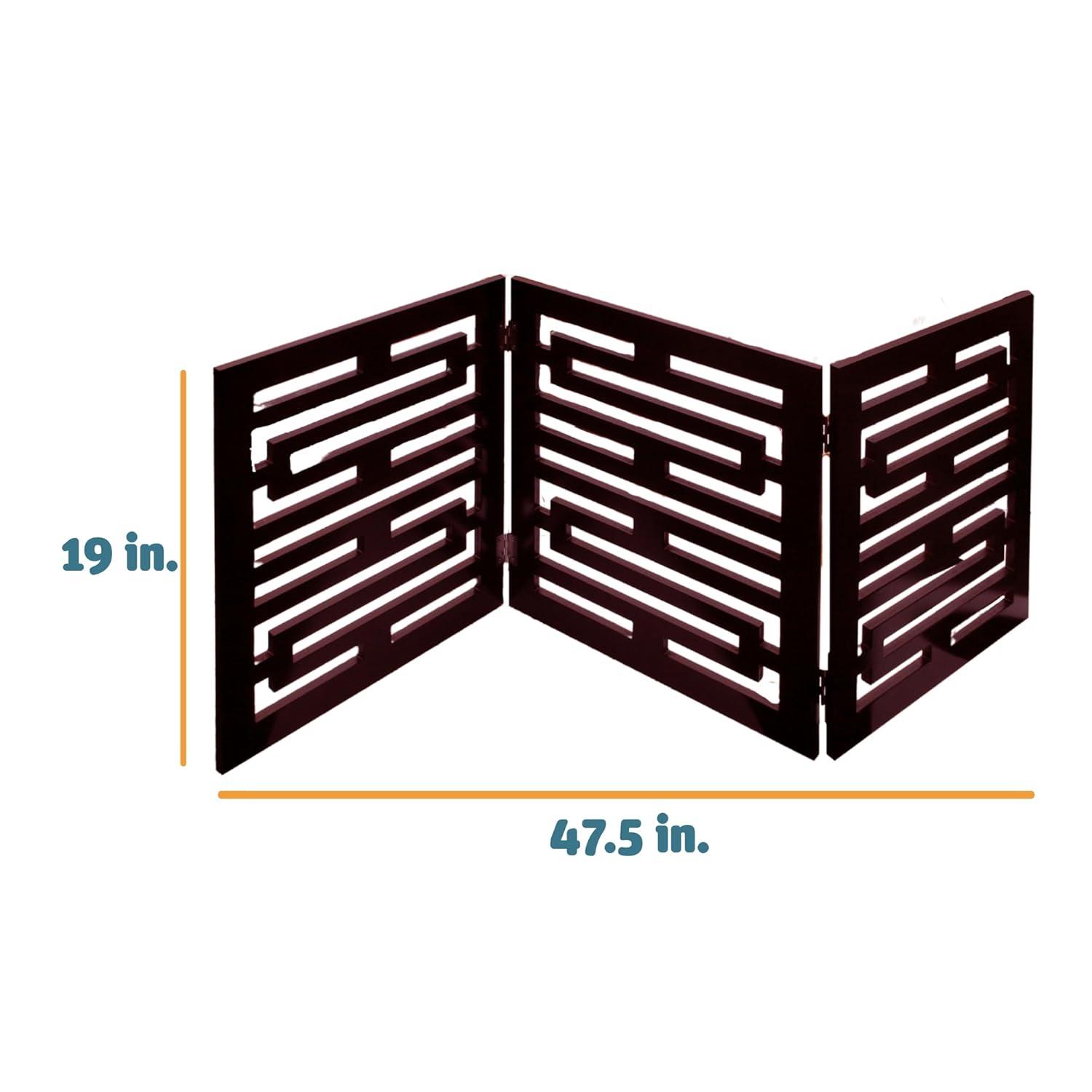 Etna 3-Panel Wooden Pet Gate, Avant Garde Design, Mahogany - Tri Fold Dog Gates for Doorways, Stairs, Puppy Safety - Free Standing Pet Barrier for Indoor/Outdoor Use - 47.5" Wide x 19" Tall
