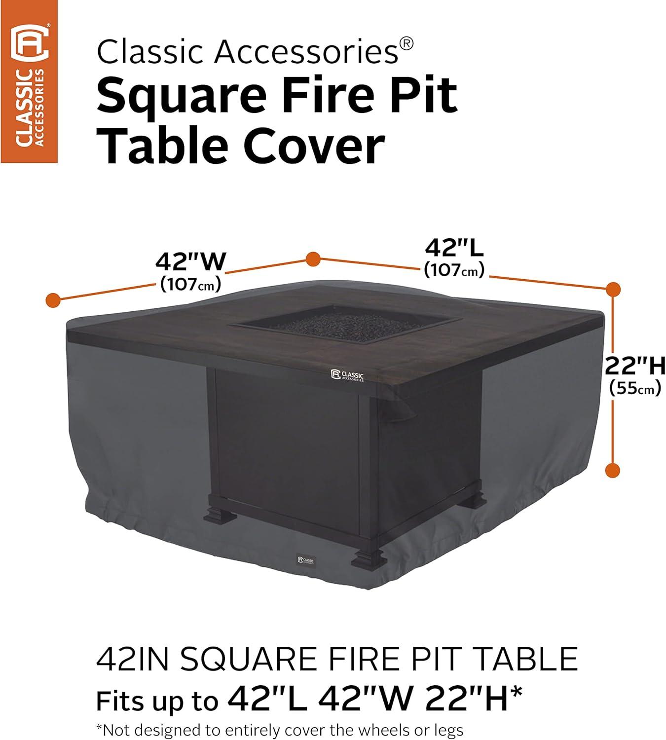 Classic Accessories Water-Resistant 42 Inch Square Fire Pit Table Cover